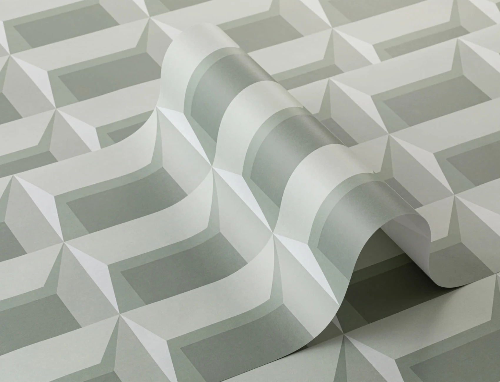 Papel Pintado 3D con Motivo de Formas Geométricas Efecto Ventanas en Tonos Verdes