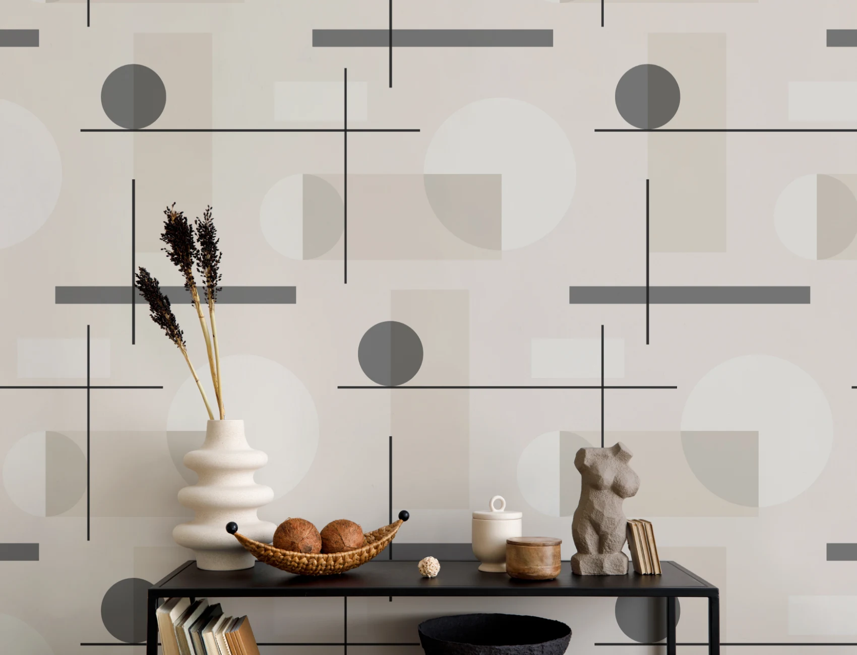 Mid Century Abstract Geometric Repeat Pattern Wallpaper