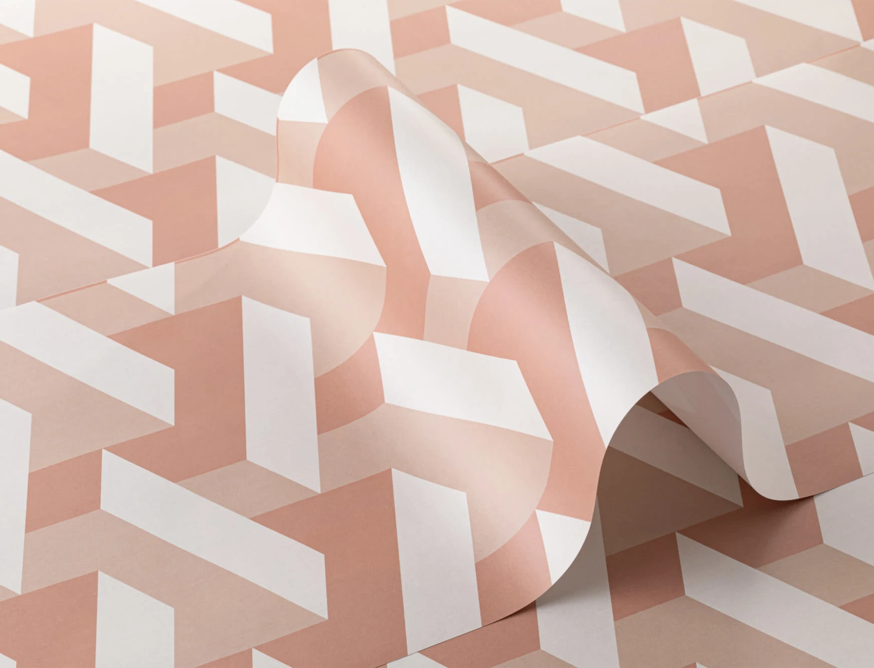 Pink Modern 3D Effect Geometric Repeat Pattern Wallpaper