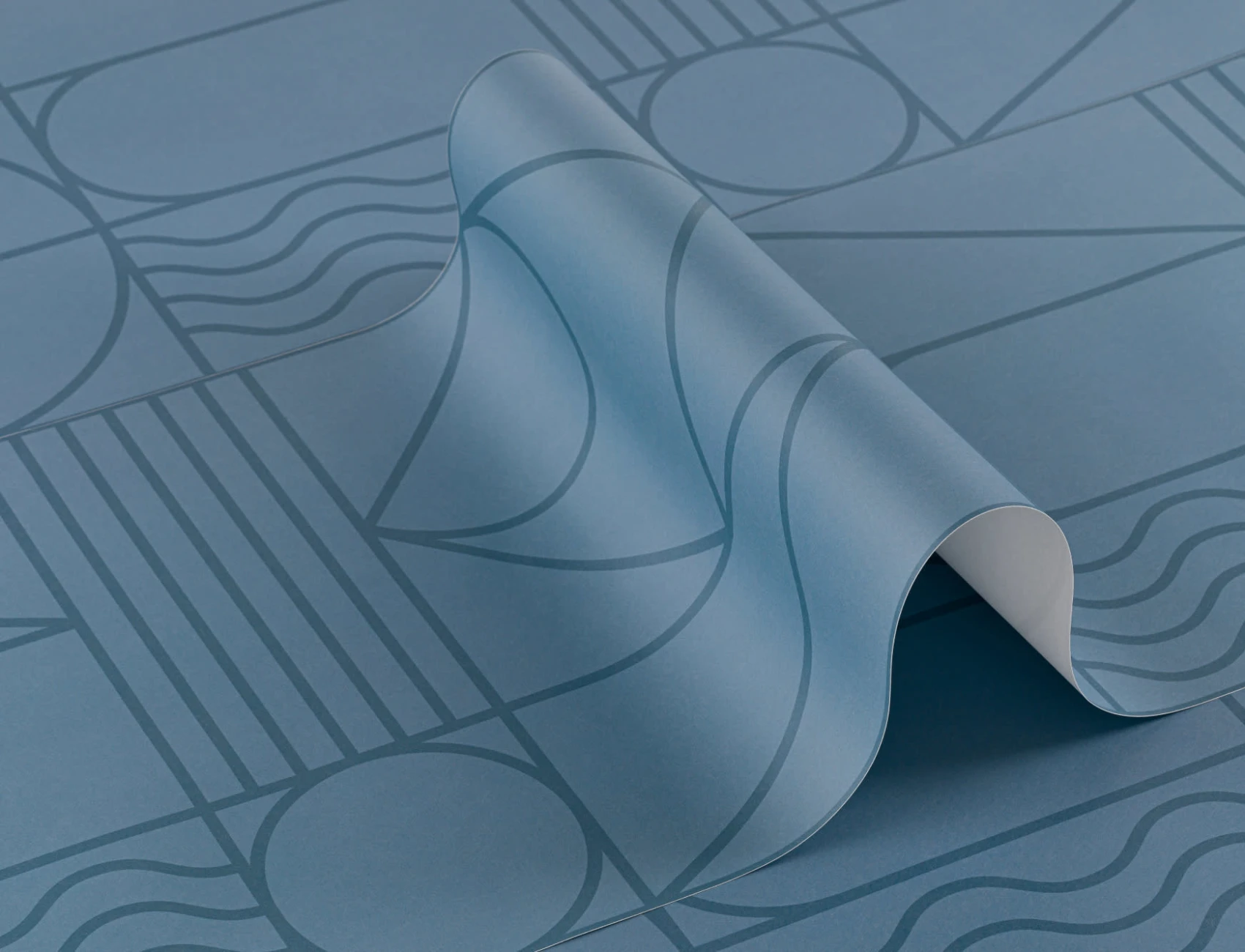 Deep Blue Geometric Lines and Curves Repeat Pattern Wallpaper