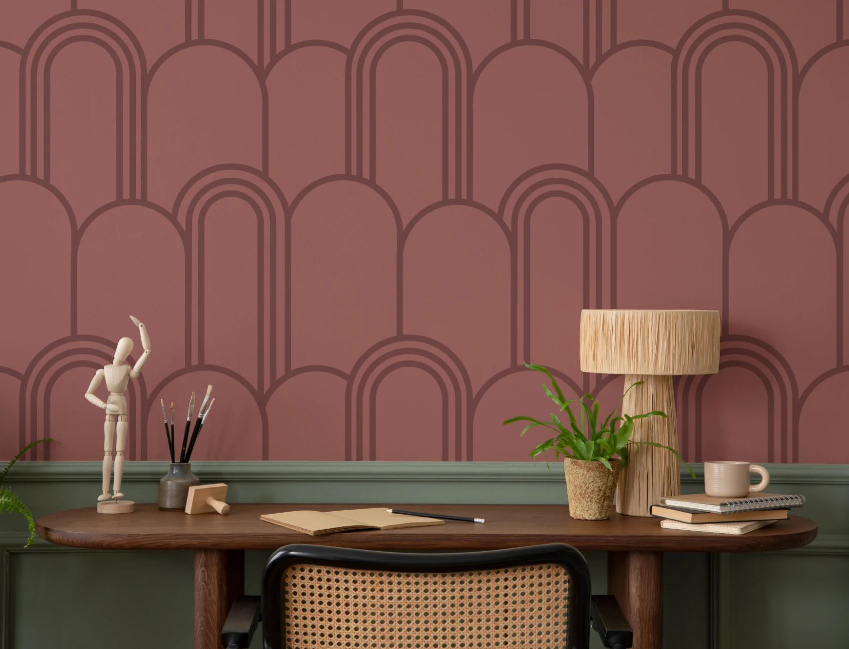 Papier peint à motif répétitif d'arche Art déco rose