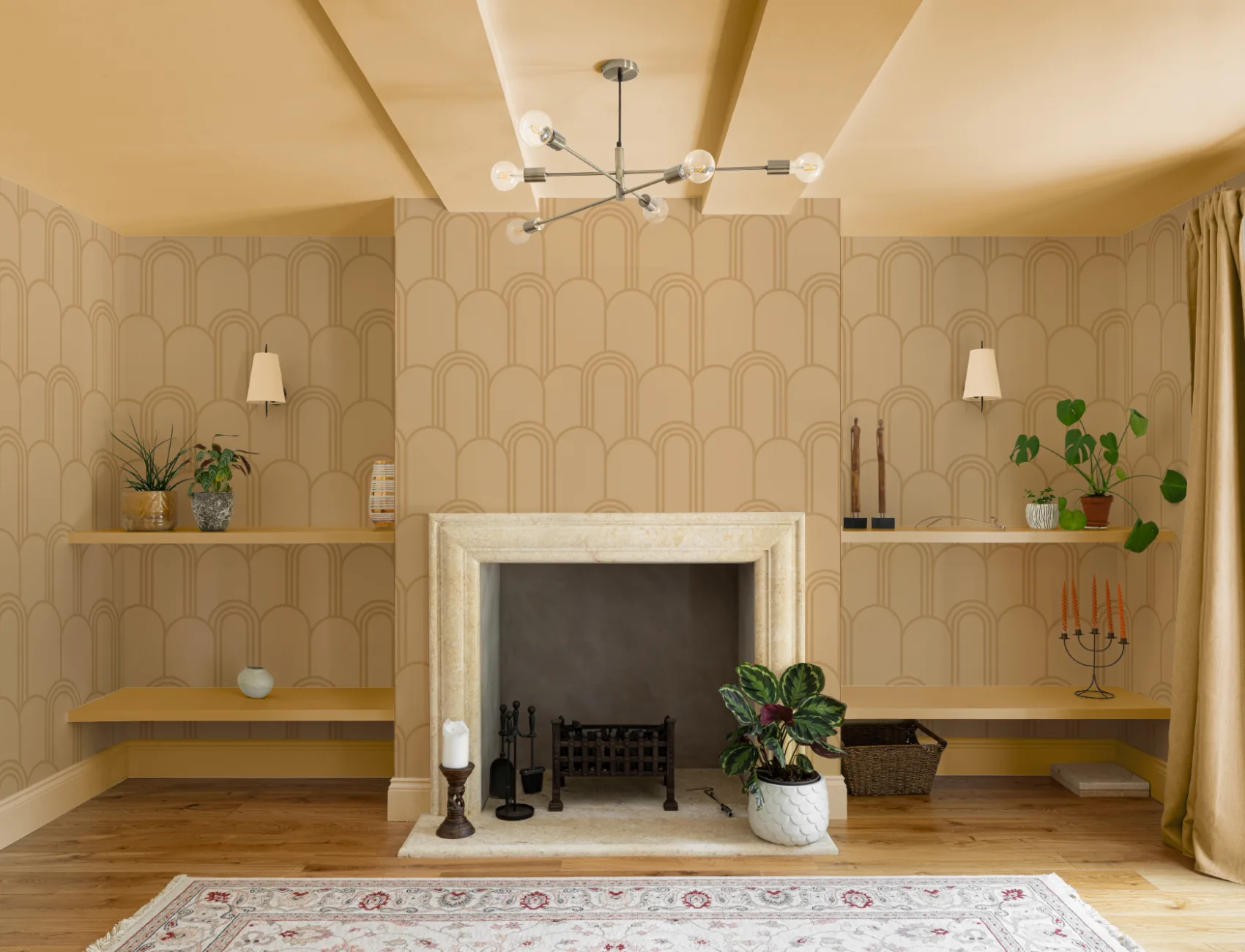 Keltainen Art Deco Arch toista kuvio tapetti