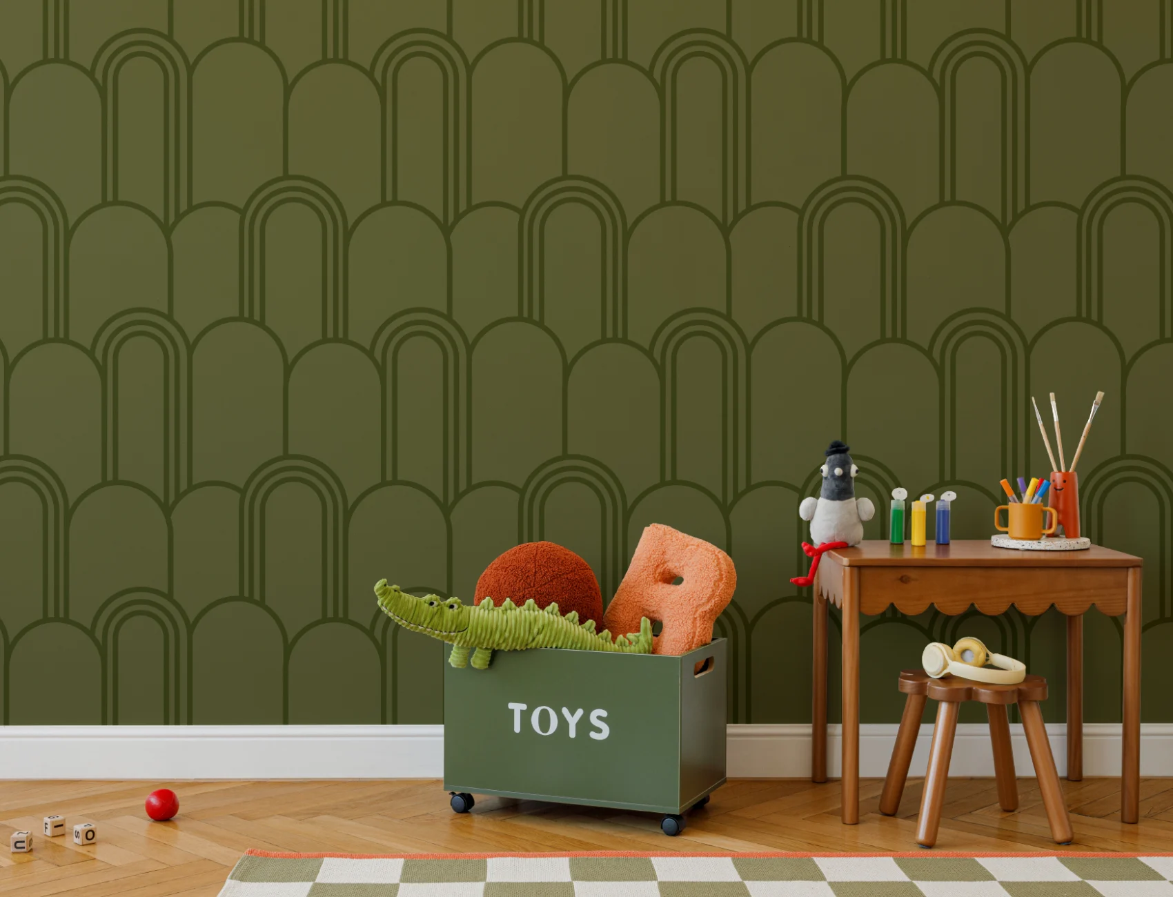 Green Art Deco Arch Repeat Pattern Wallpaper