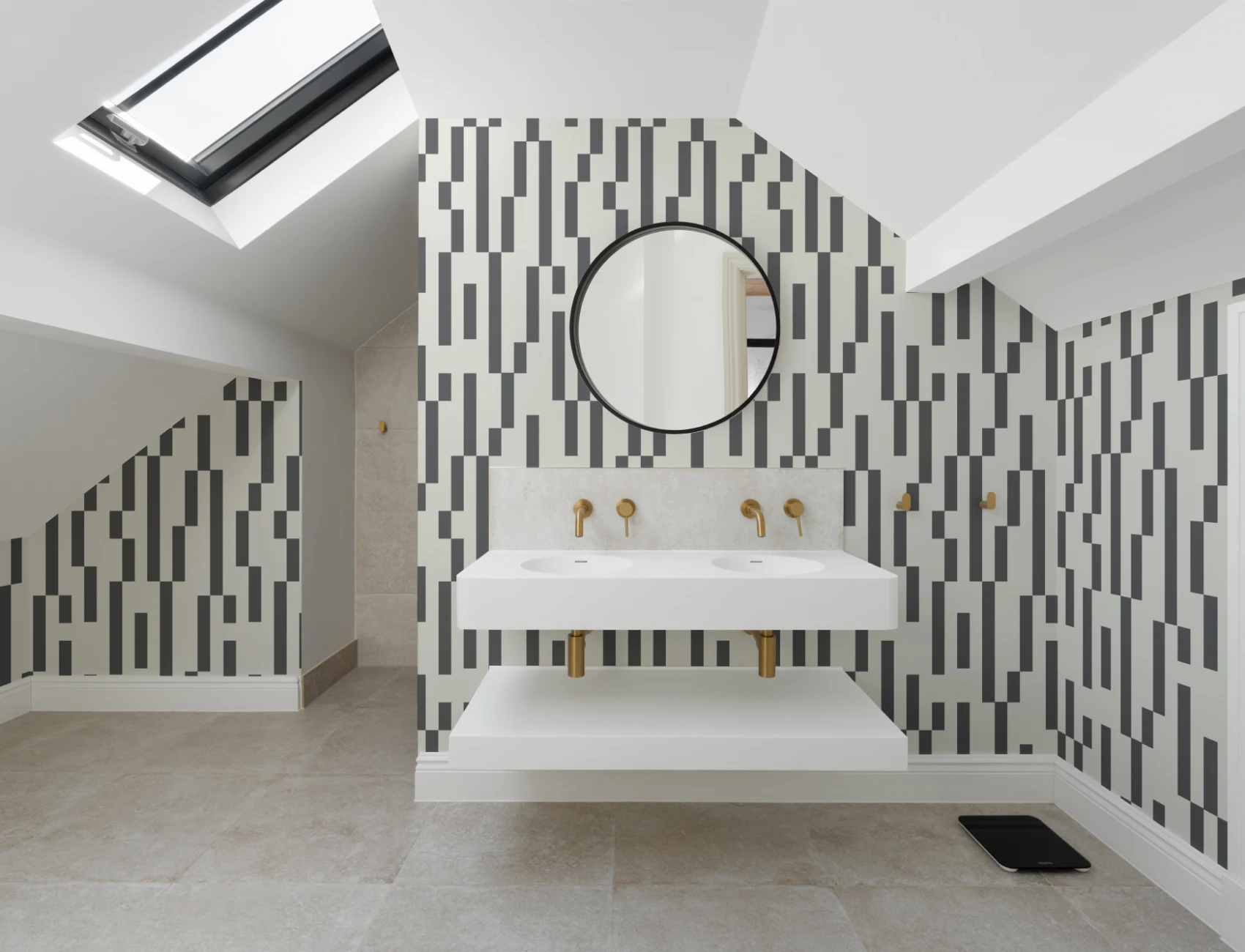 Black and White Modern Bauhaus Geometric Repeat Pattern Wallpaper