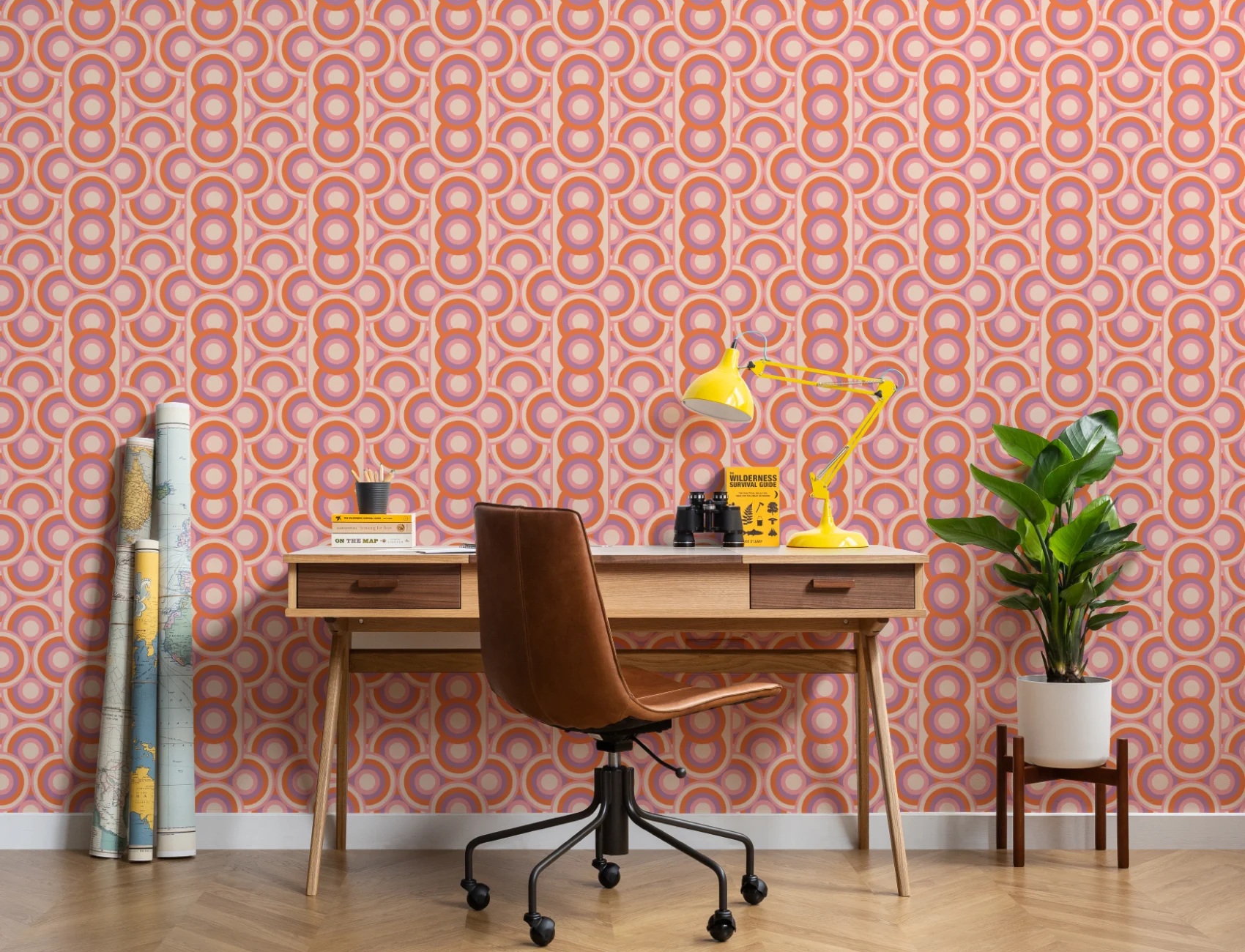 Retro Colorful Circles Repeat Pattern Wallpaper
