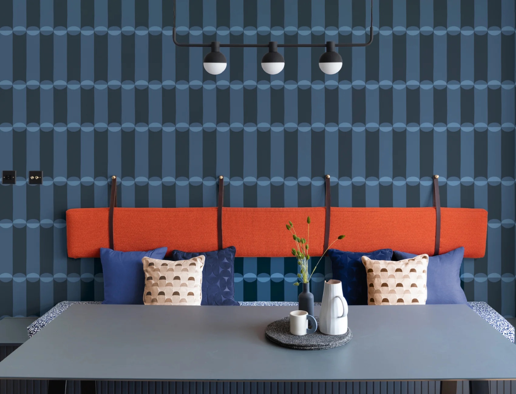 Blue Retro Geometric Pattern Mural