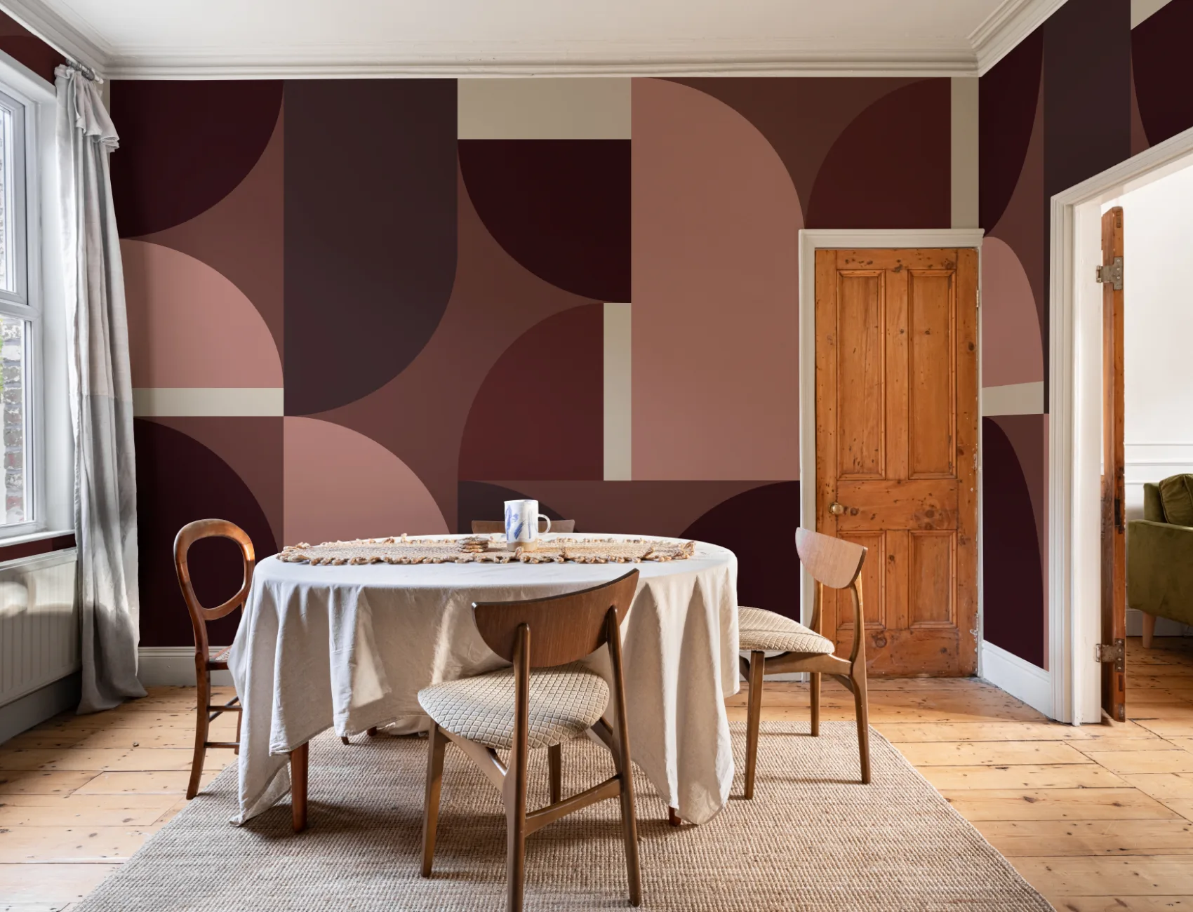 Wine Red Geometric Arch Contemporary Statement Mural