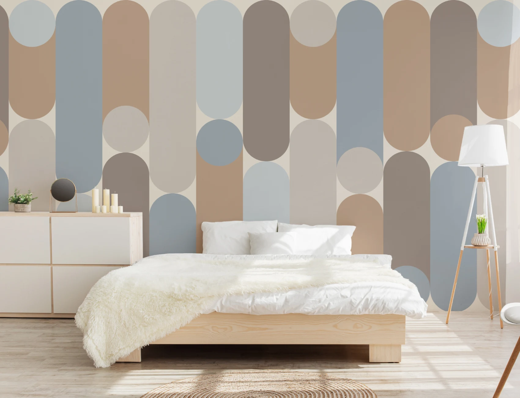 Multicolor Geometrische Mid-Century Moderne Capsule Stijl Muurschildering