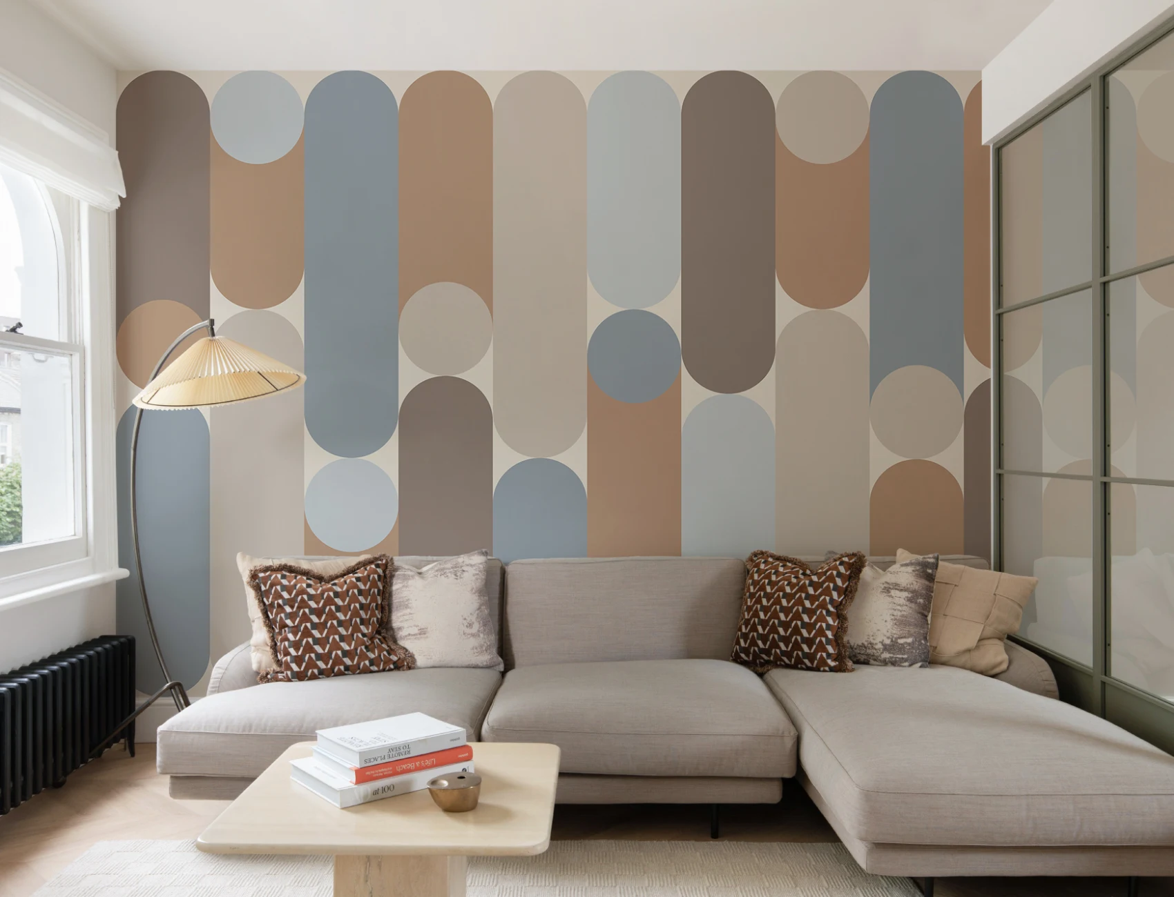 Multicolor Geometrische Mid-Century Moderne Capsule Stijl Muurschildering