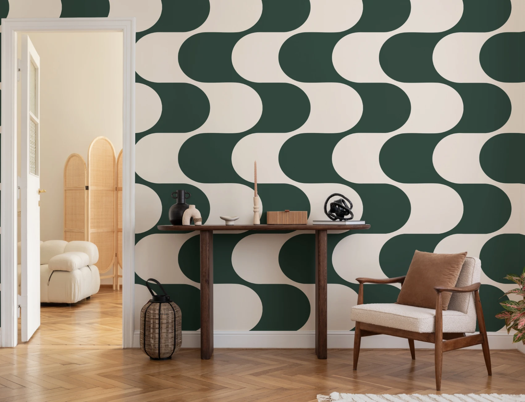 Teal Retro Geometric Flux Pattern Mural