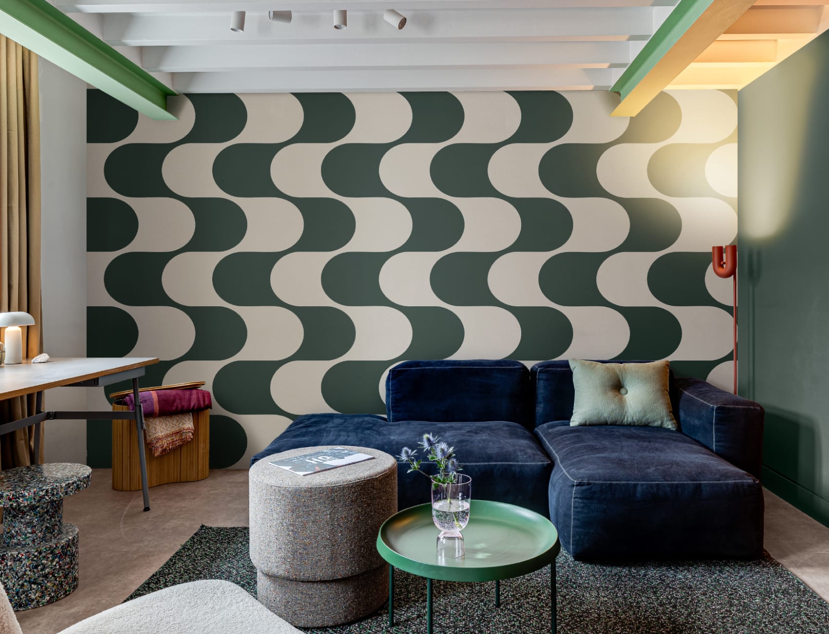 Teal Retro Geometric Flux Pattern Mural