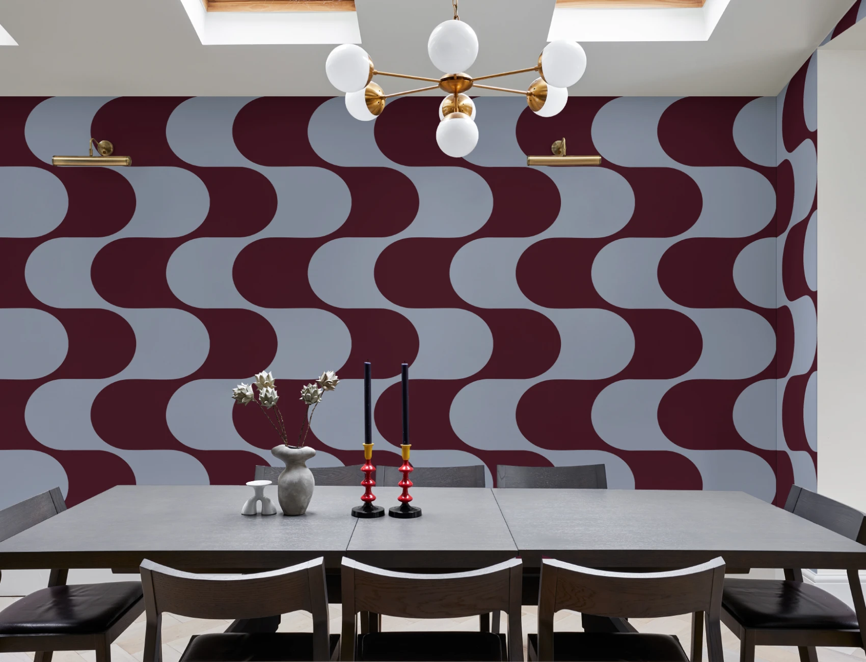 Blue And Burgundy Retro Geometric Pattern Mural
