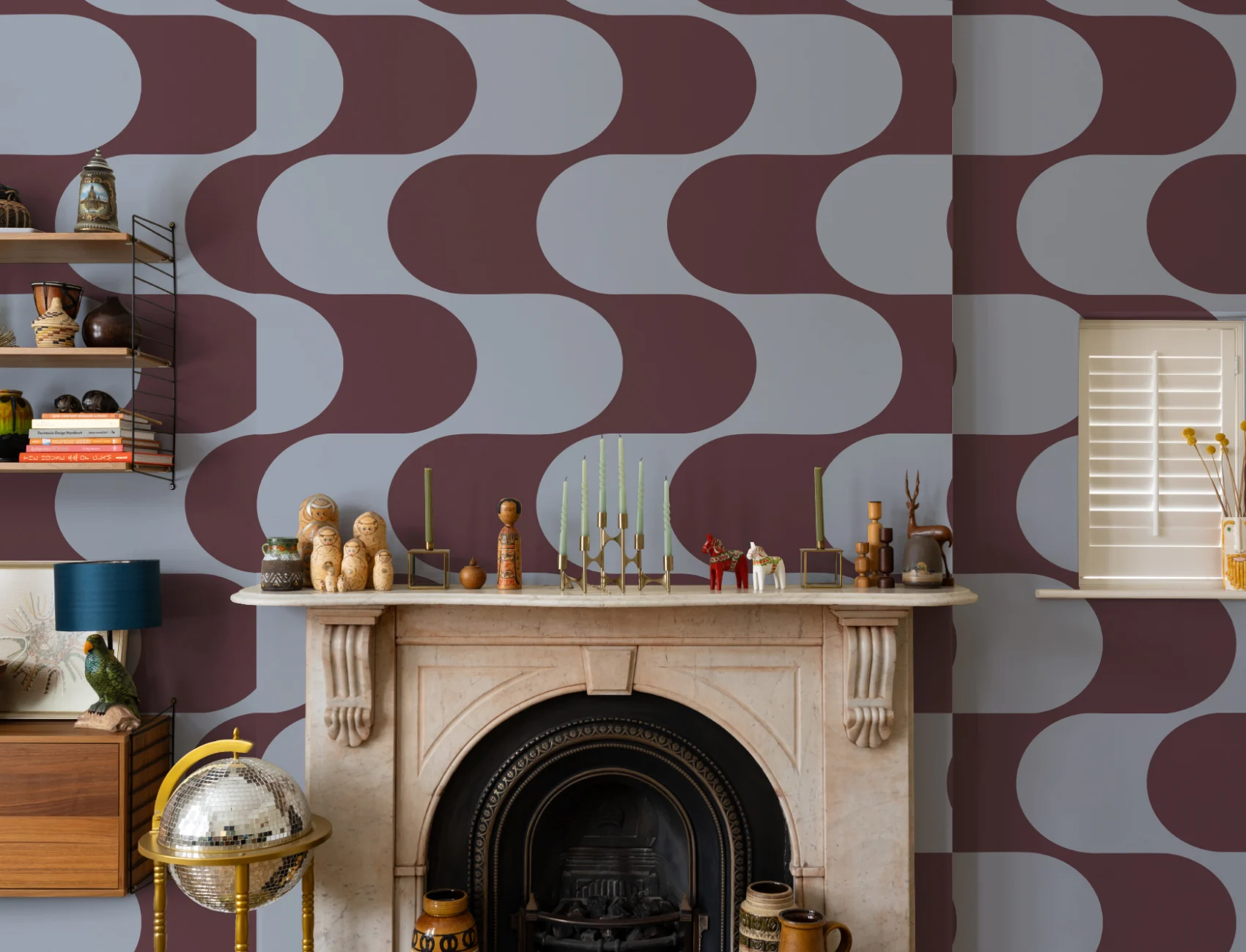 Blue And Burgundy Retro Geometric Pattern Mural