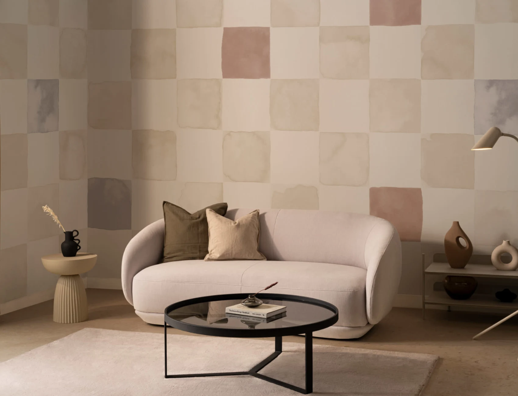 Beige akvarelli ruudullinen seinämaalaus