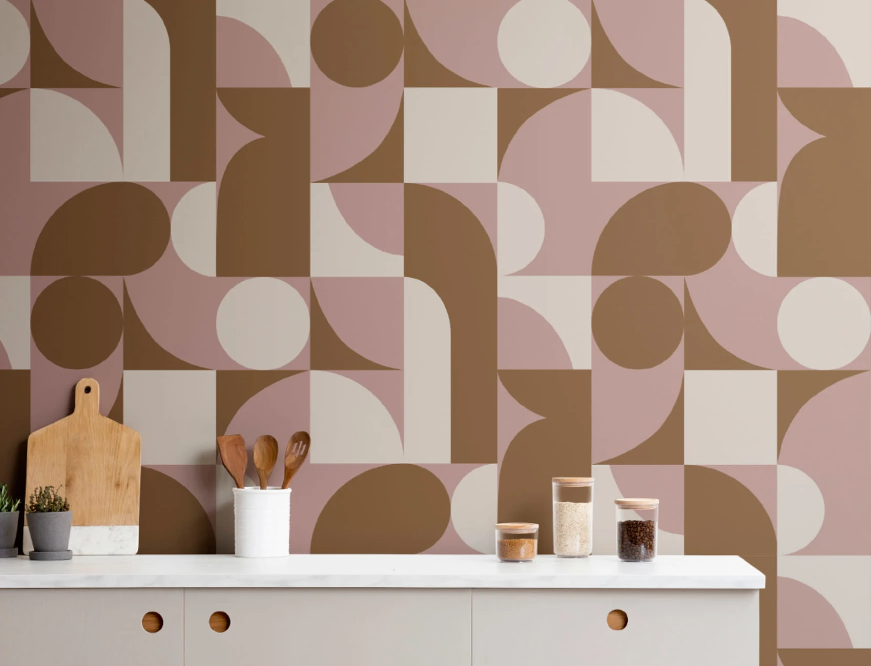 Brown Mid-Century Geometric Collage Wall Mural