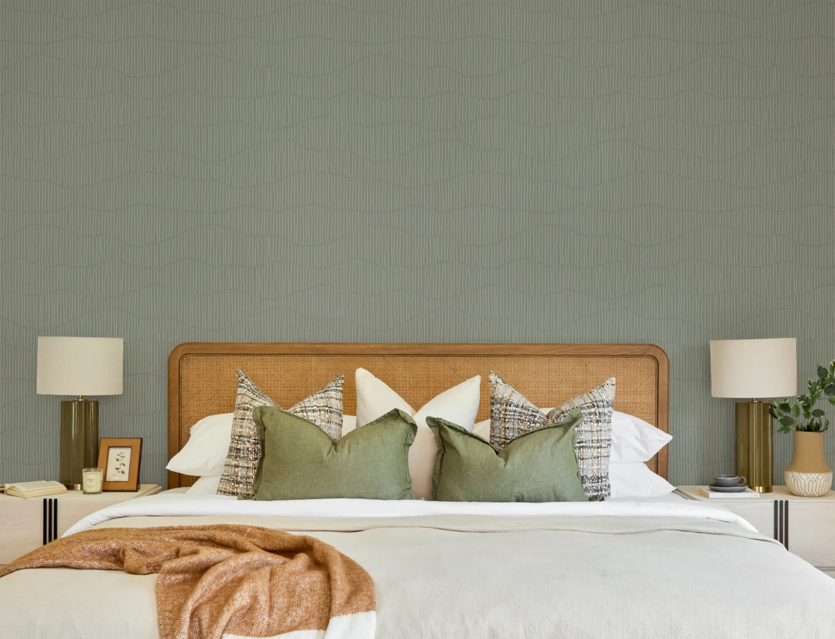 Soft Green Minimalist Wave Pattern Wallpaper Mural