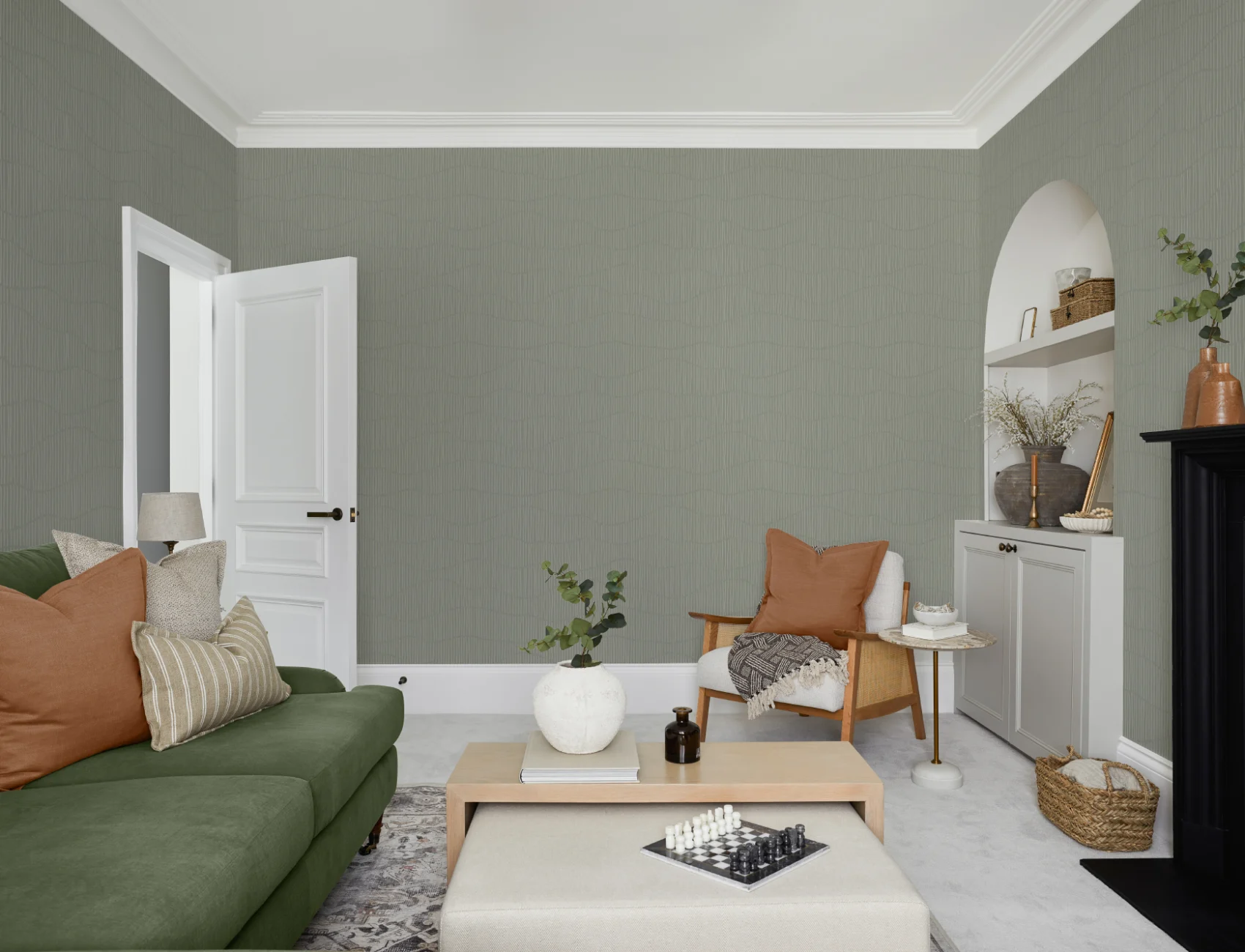 Soft Green Minimalist Wave Pattern Wallpaper Mural
