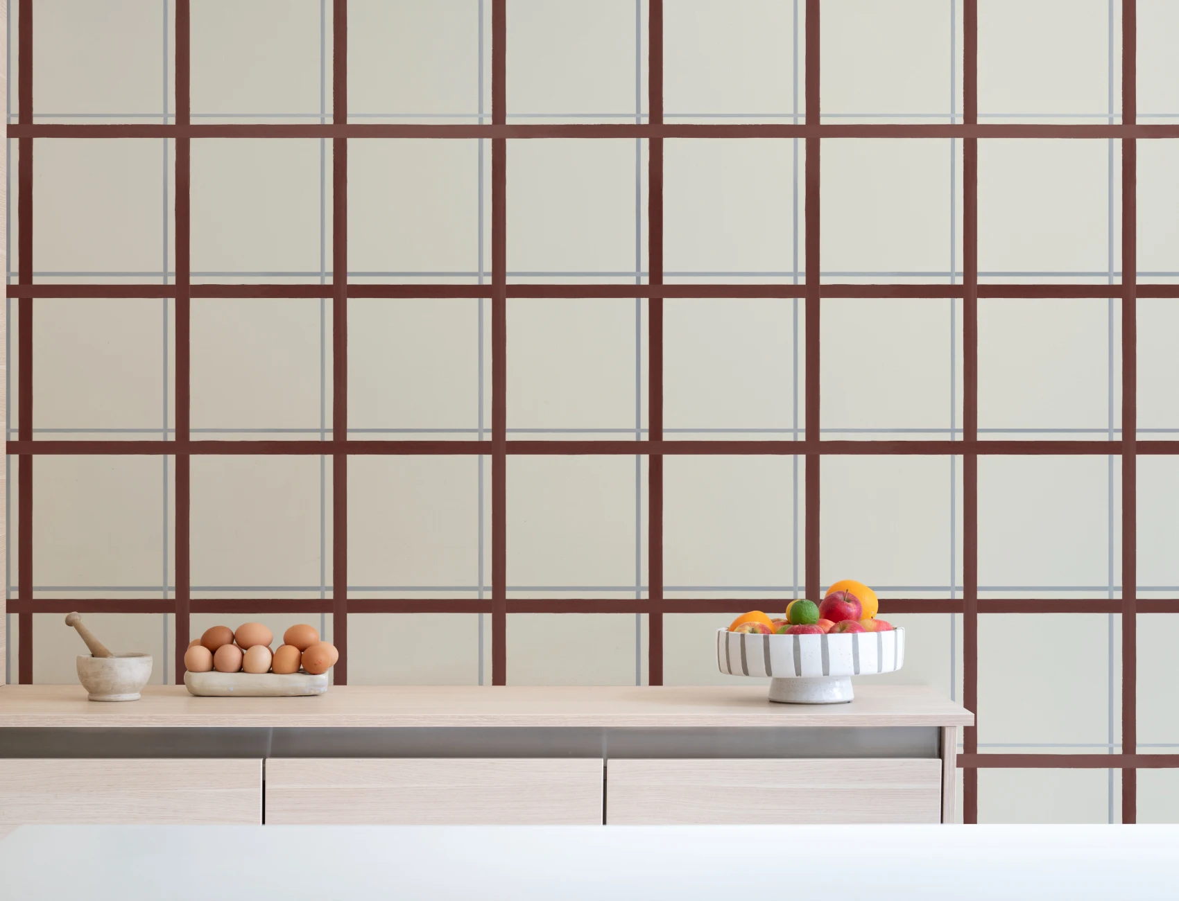 Brown Tattersall Geometric Pattern Mural for Modern Spaces