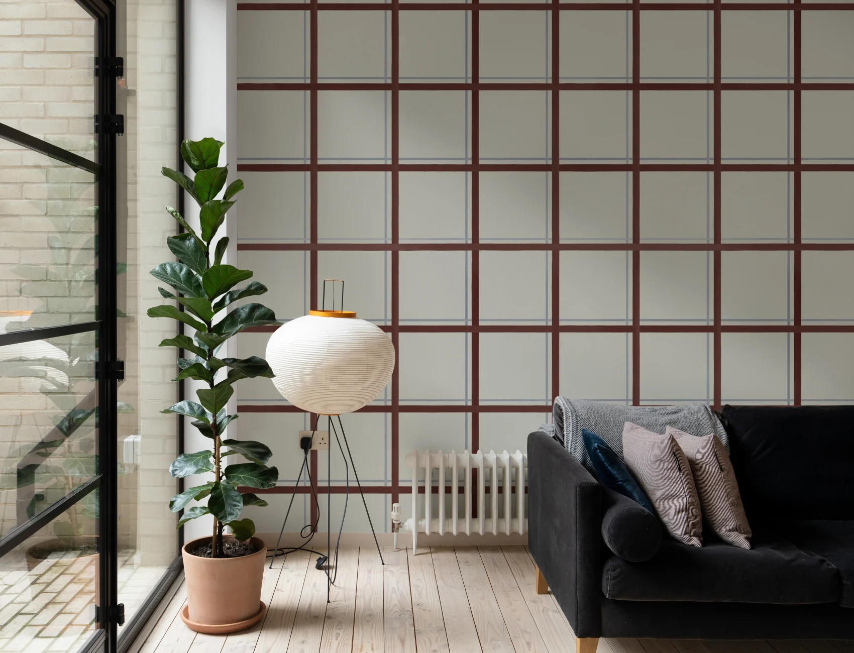 Brown Tattersall Geometric Pattern Mural for Modern Spaces