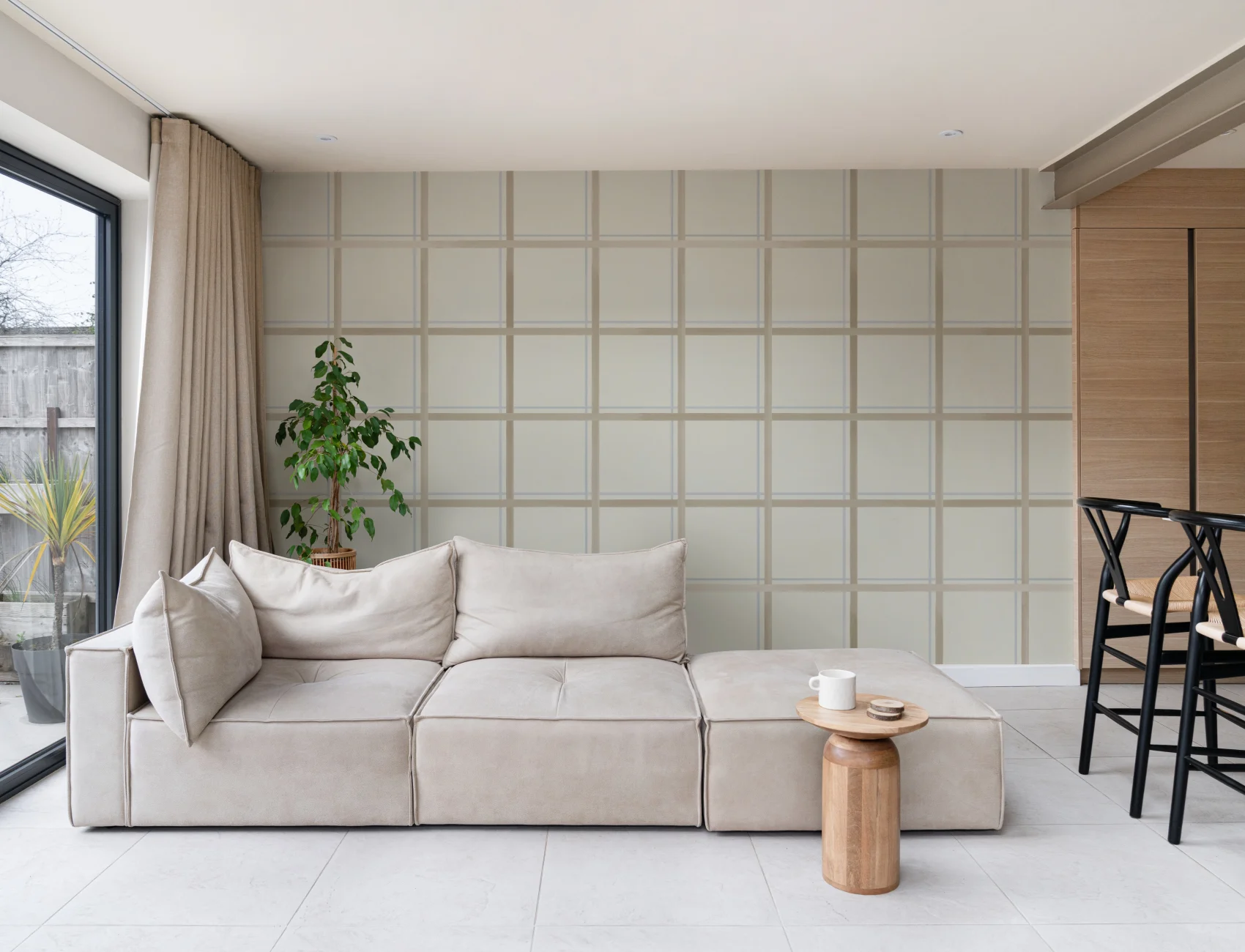 Neutral Checkered Tattersall Pattern Wall Mural