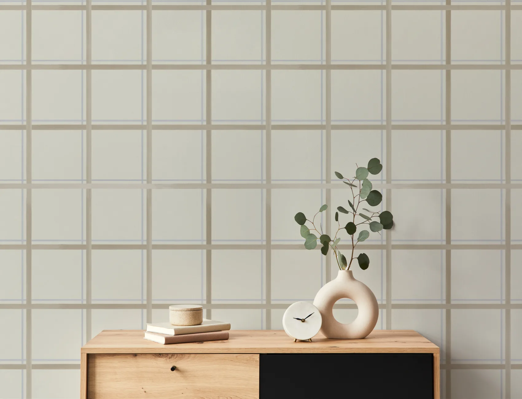 Neutral Checkered Tattersall Pattern Wall Mural