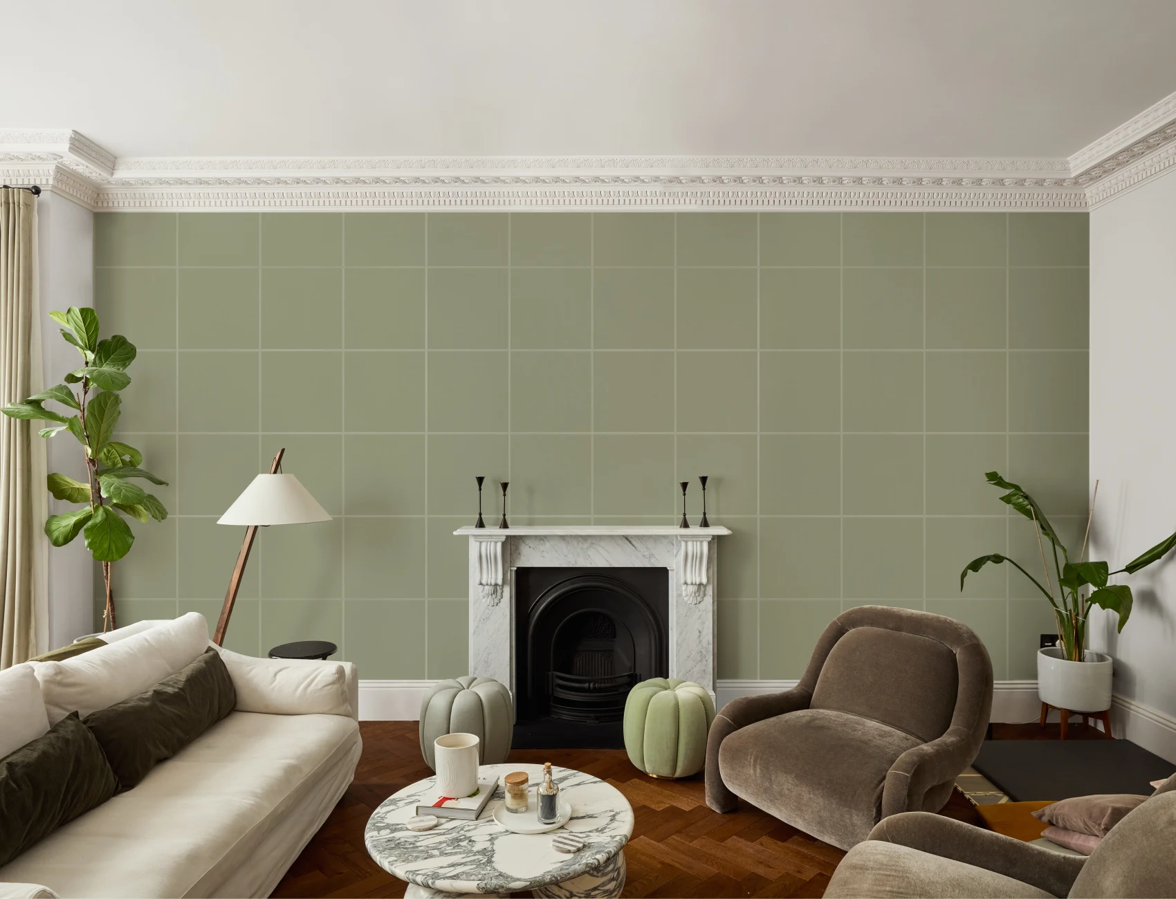 Groene minimalistische geometrische patroon muurschildering