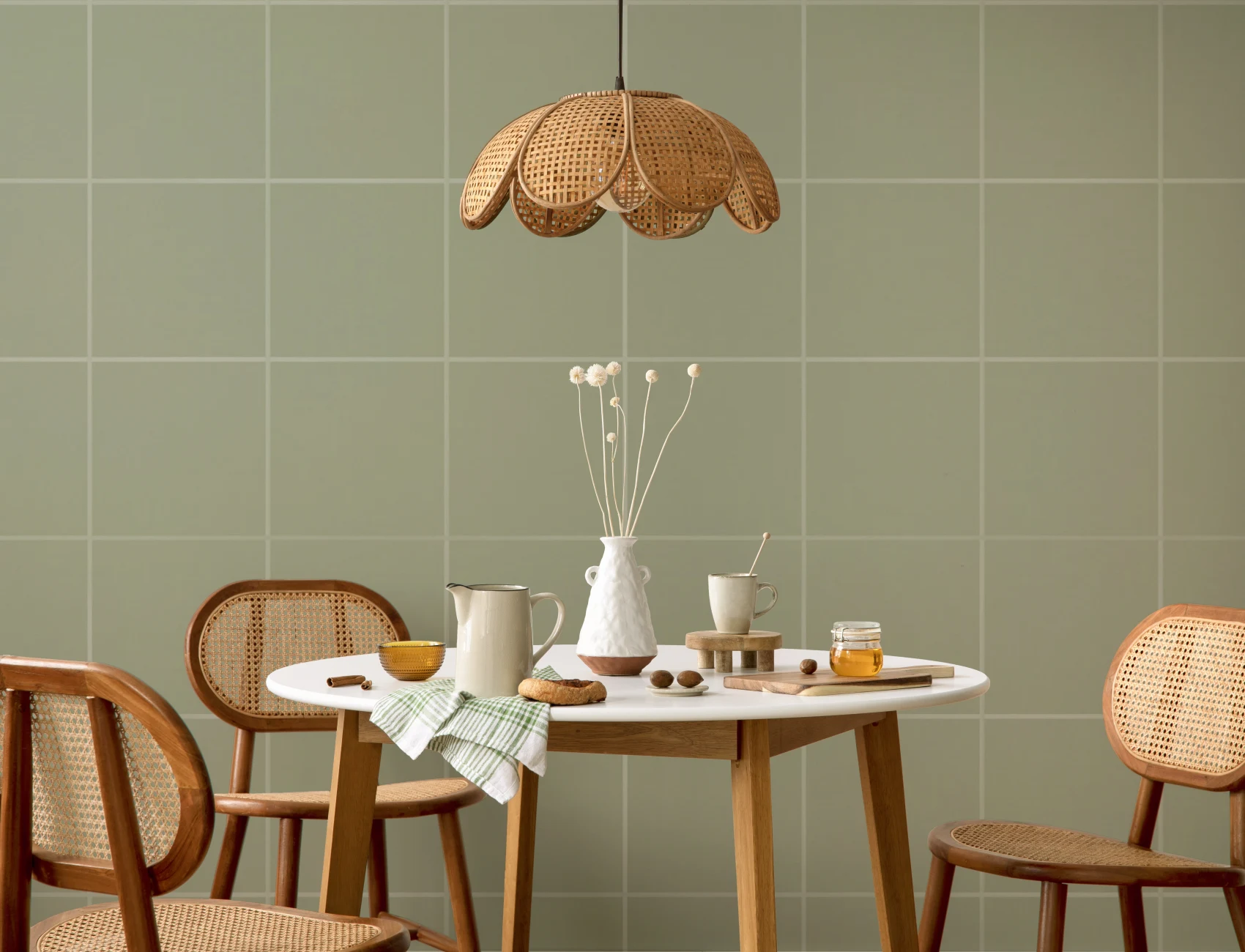 Groene minimalistische geometrische patroon muurschildering