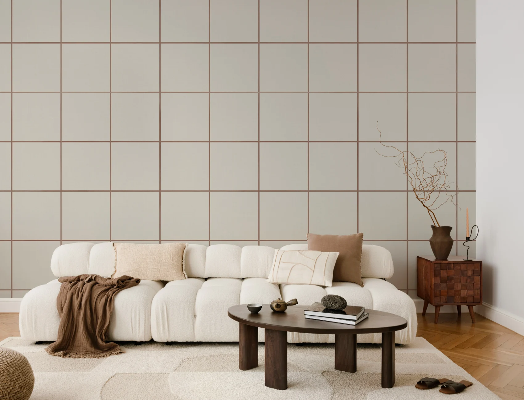 Terracotta Raster Geometrische Minimalistische Muurschildering