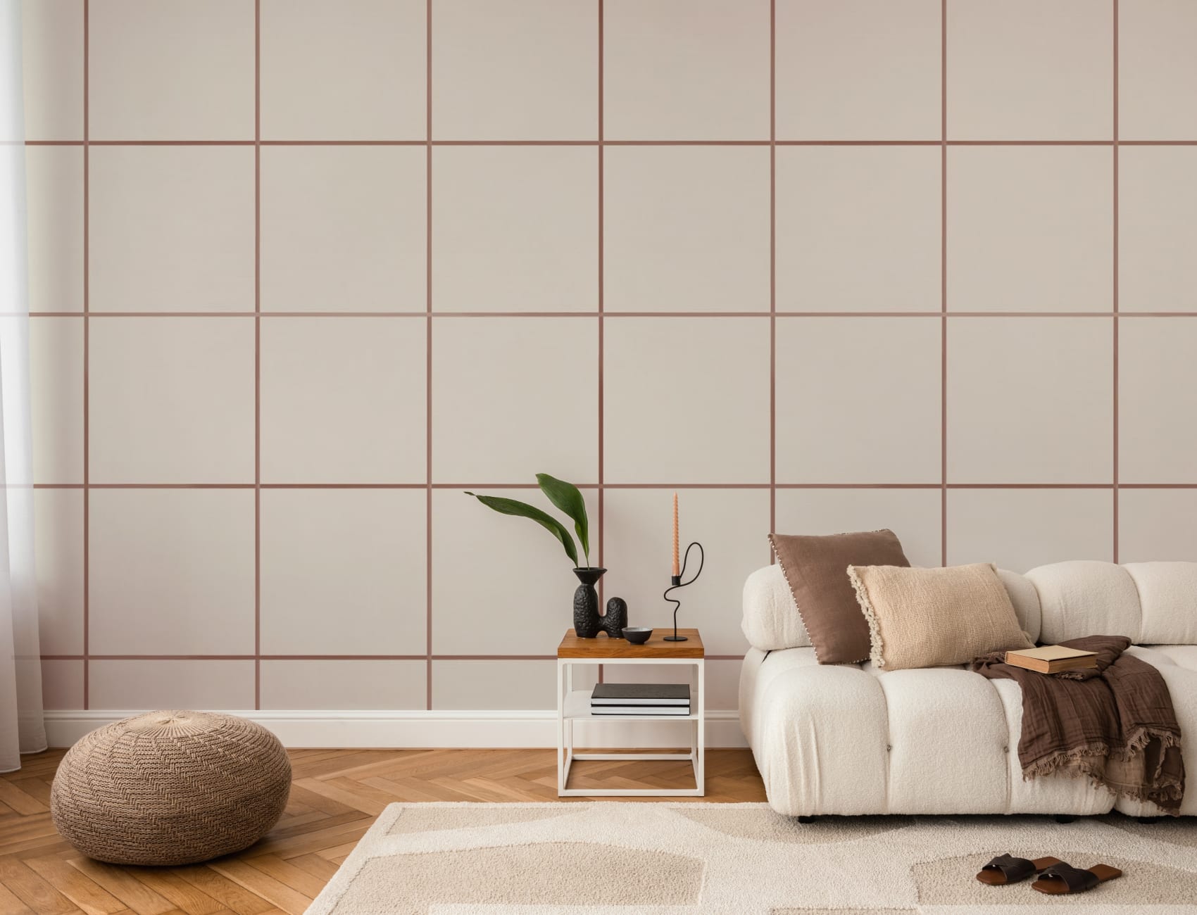 Terracotta Raster Geometrische Minimalistische Muurschildering