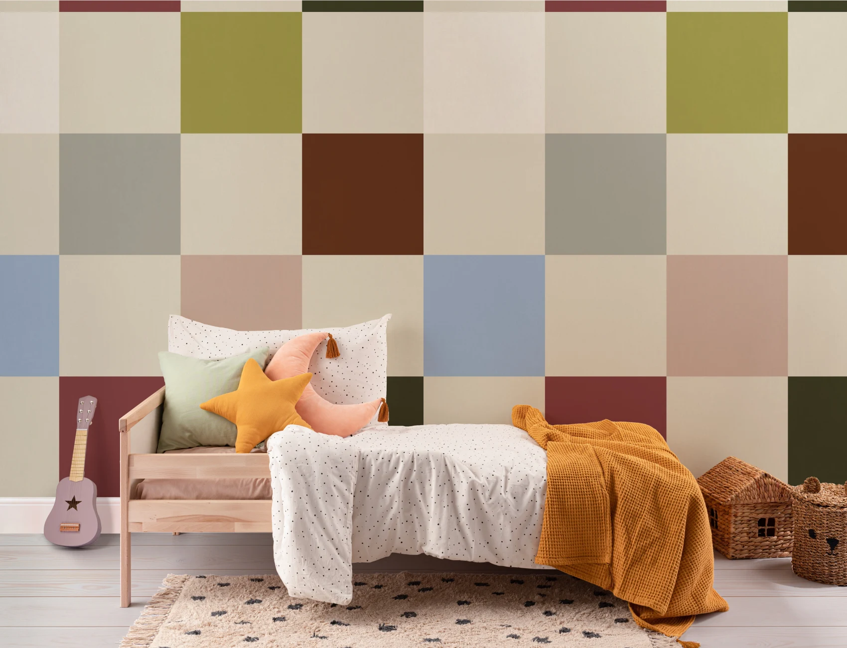 Veelkleurige retro geometrische geruite moderne muurschildering