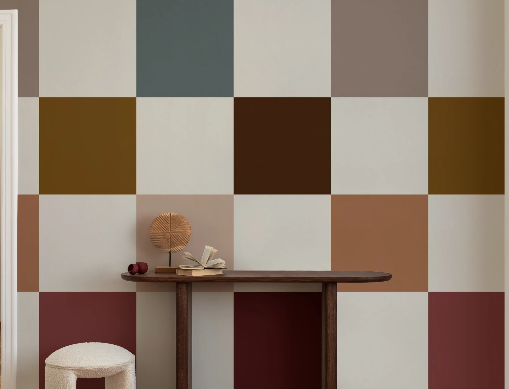 Veelkleurige chique geometrische muurschildering met ruitpatroon