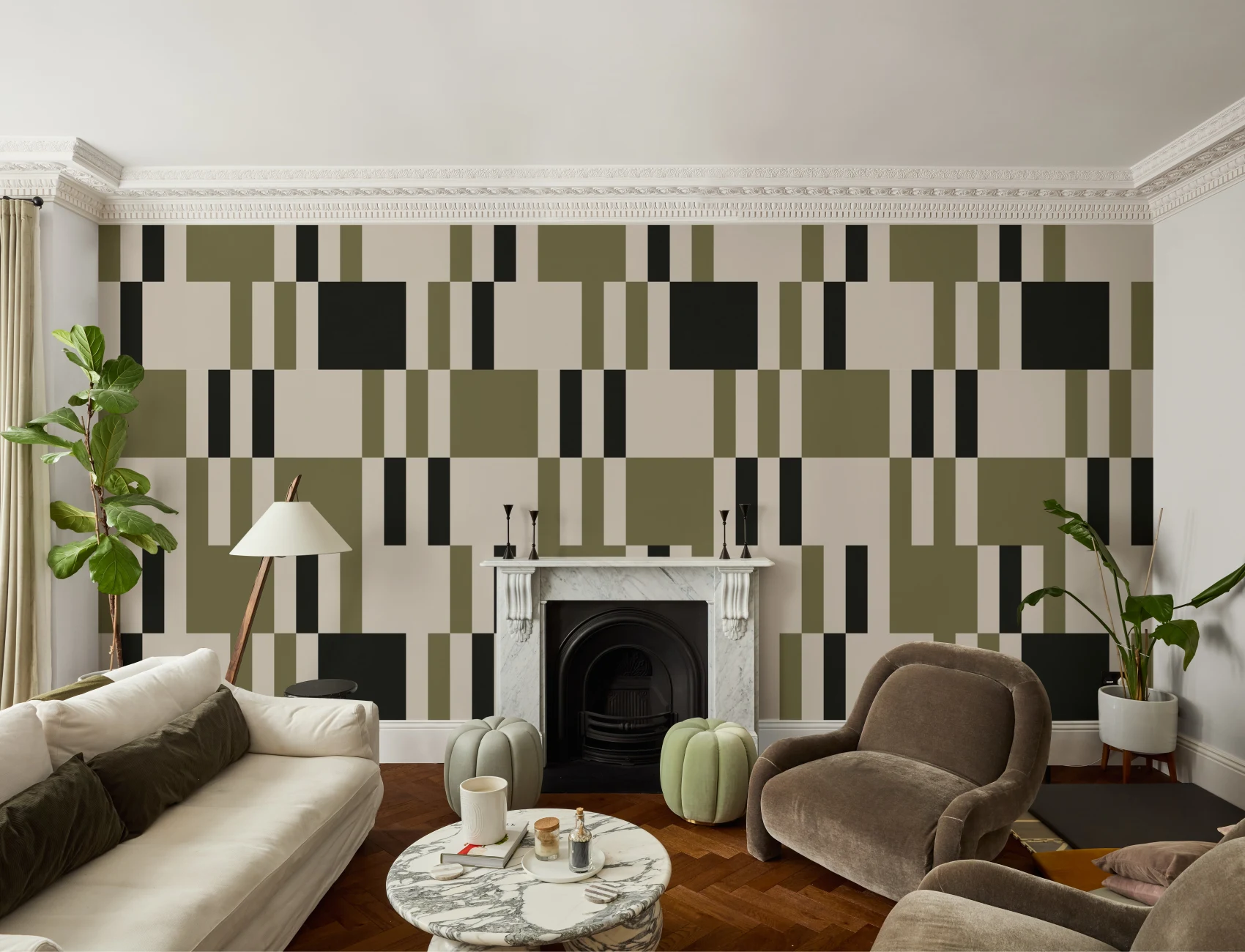 Green Tessellate Geometric Pattern Mural for Bold Spaces