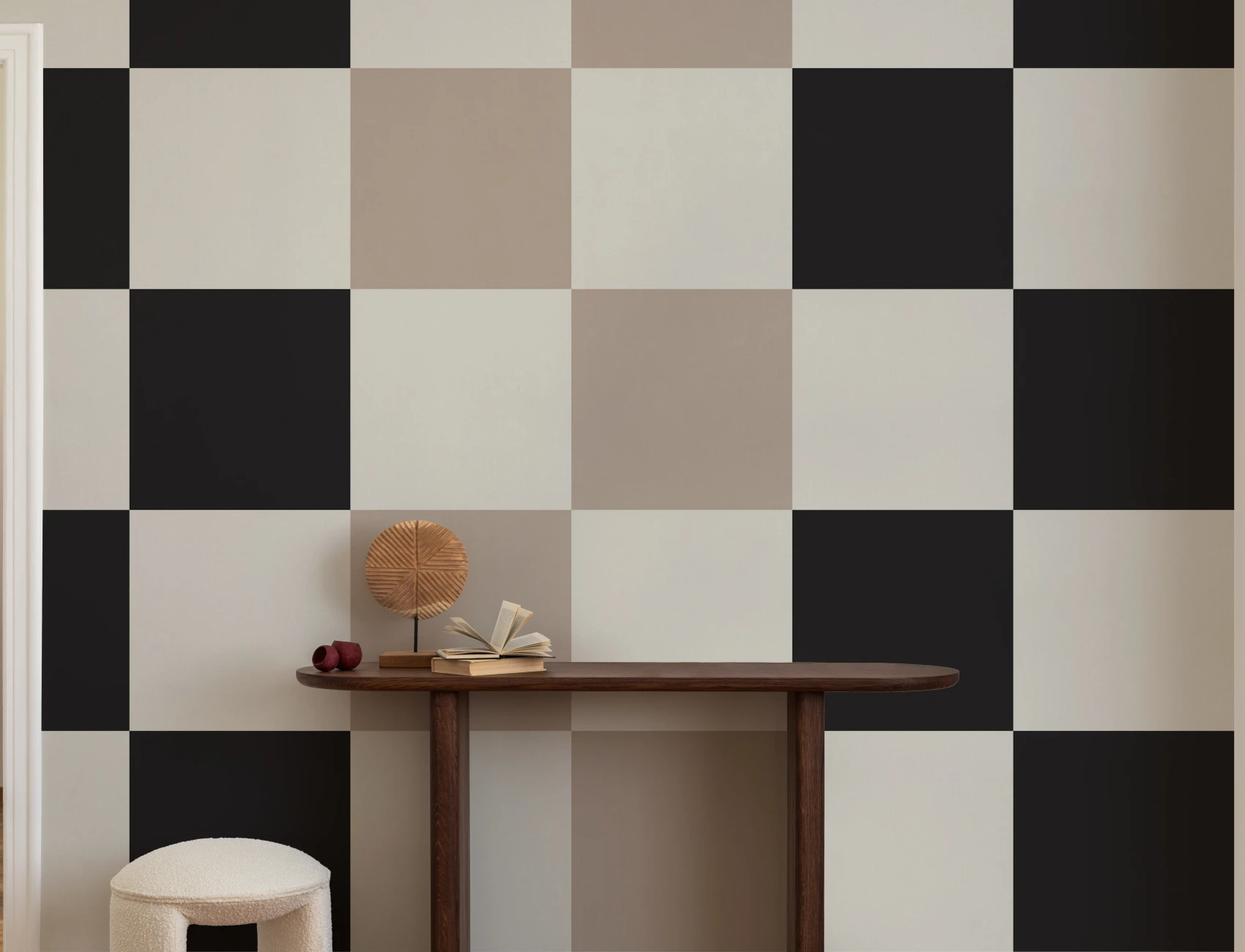 Neutral Checkerboard Geometric Wall Art Mural