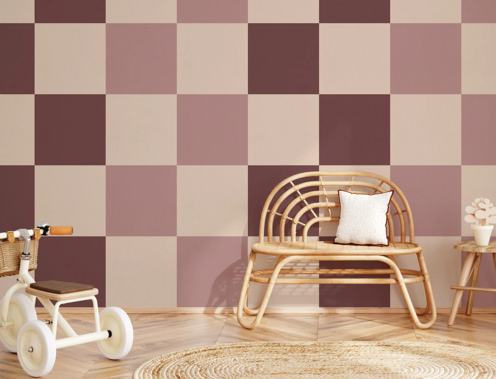 Pink Checkerboard Pattern Retro Wall Mural for Fun Vibes