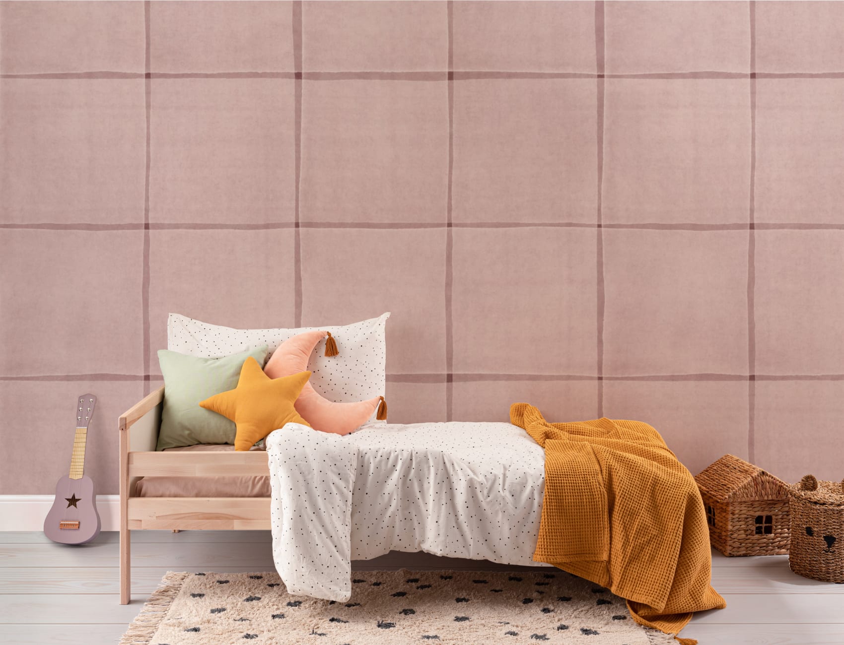 Pehmeän vaaleanpunainen minimalistinen ruutukuviollinen kuvatapetti