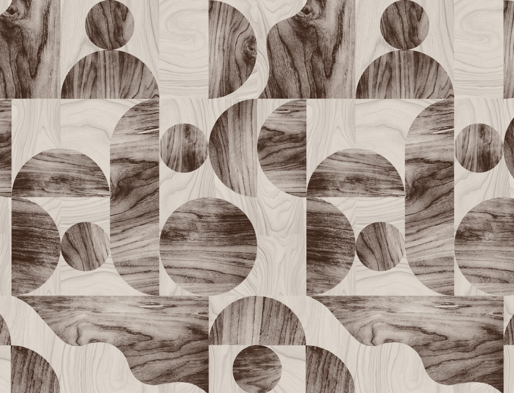 Carta da parati moderna marrone con forme geometriche a venatura di legno