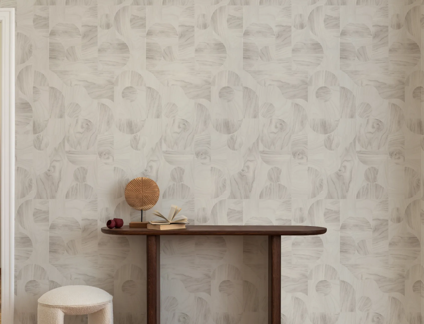 Beige Modern Geometric Wood Grain Shapes Wallpaper