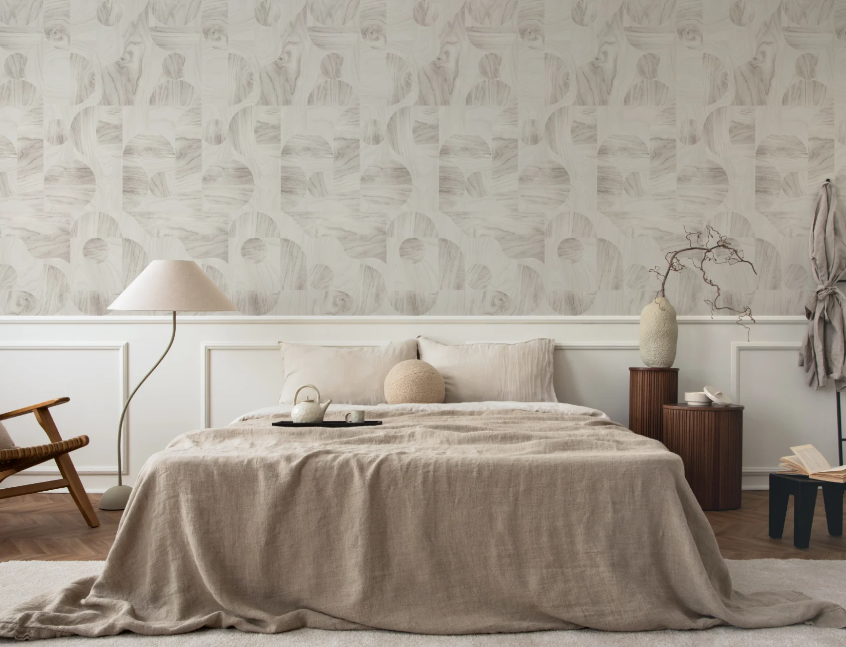 Beige Modern Geometric Wood Grain Shapes Wallpaper