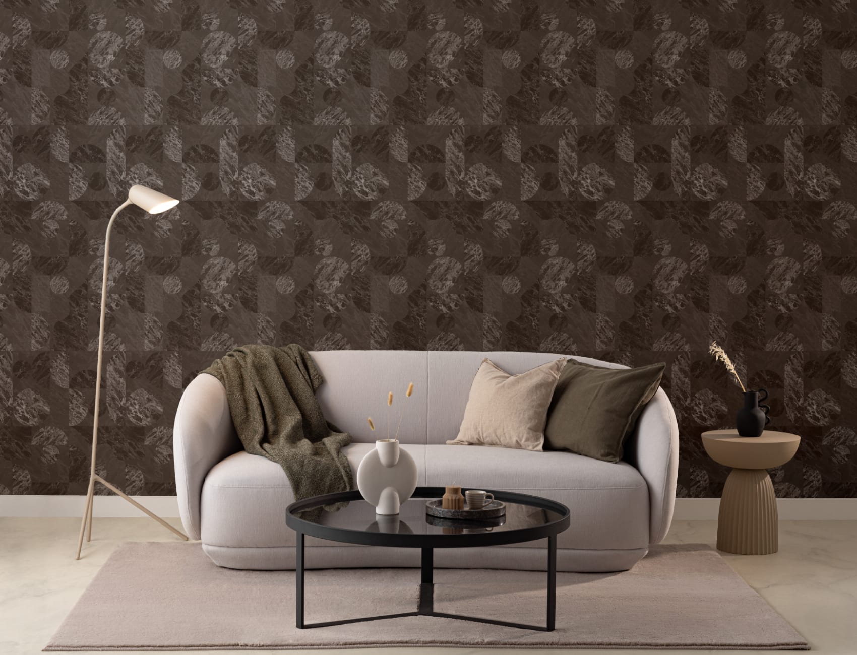 Brown Modern Geometric Marble Shapes Wallpaper