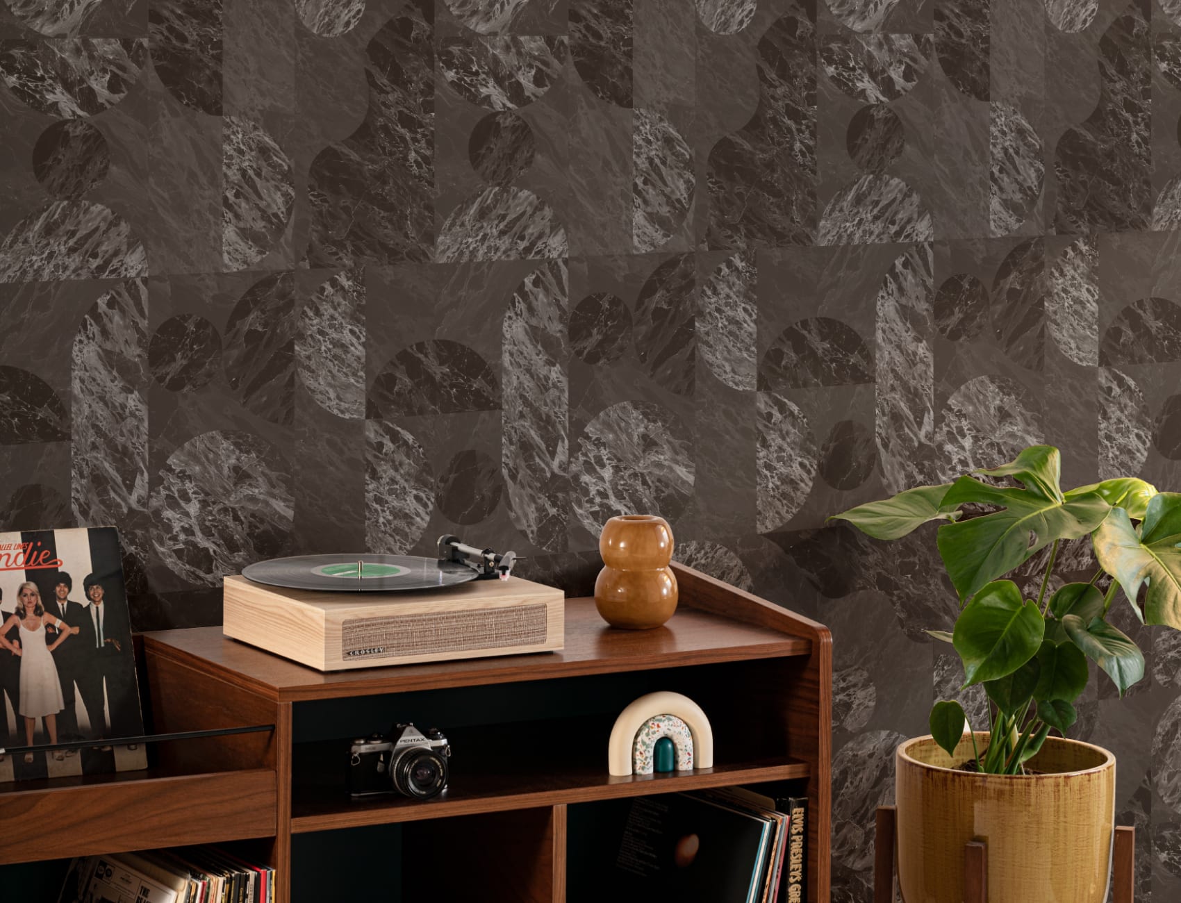 Brown Modern Geometric Marble Shapes Wallpaper