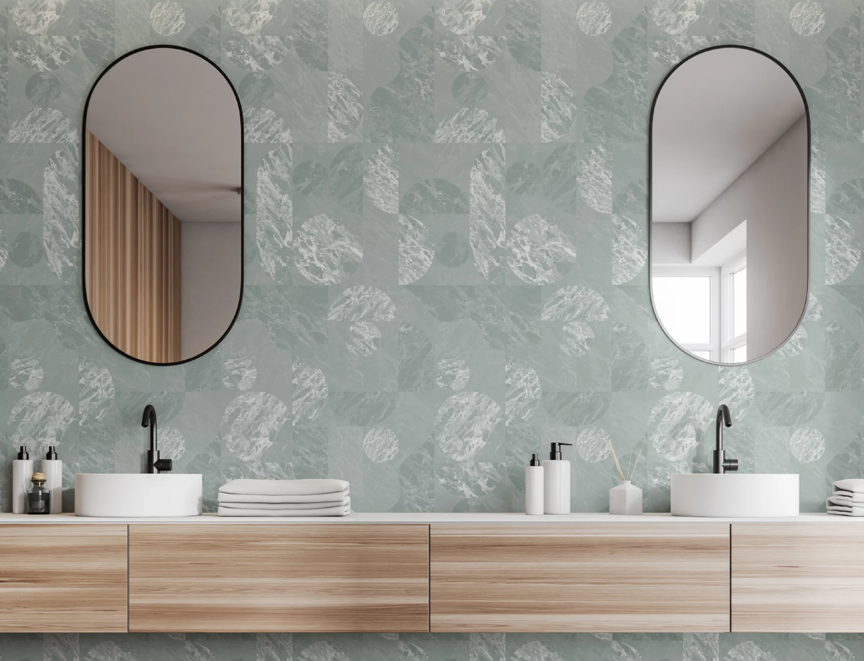Green Modern Geometric Marble Shapes Wallpaper