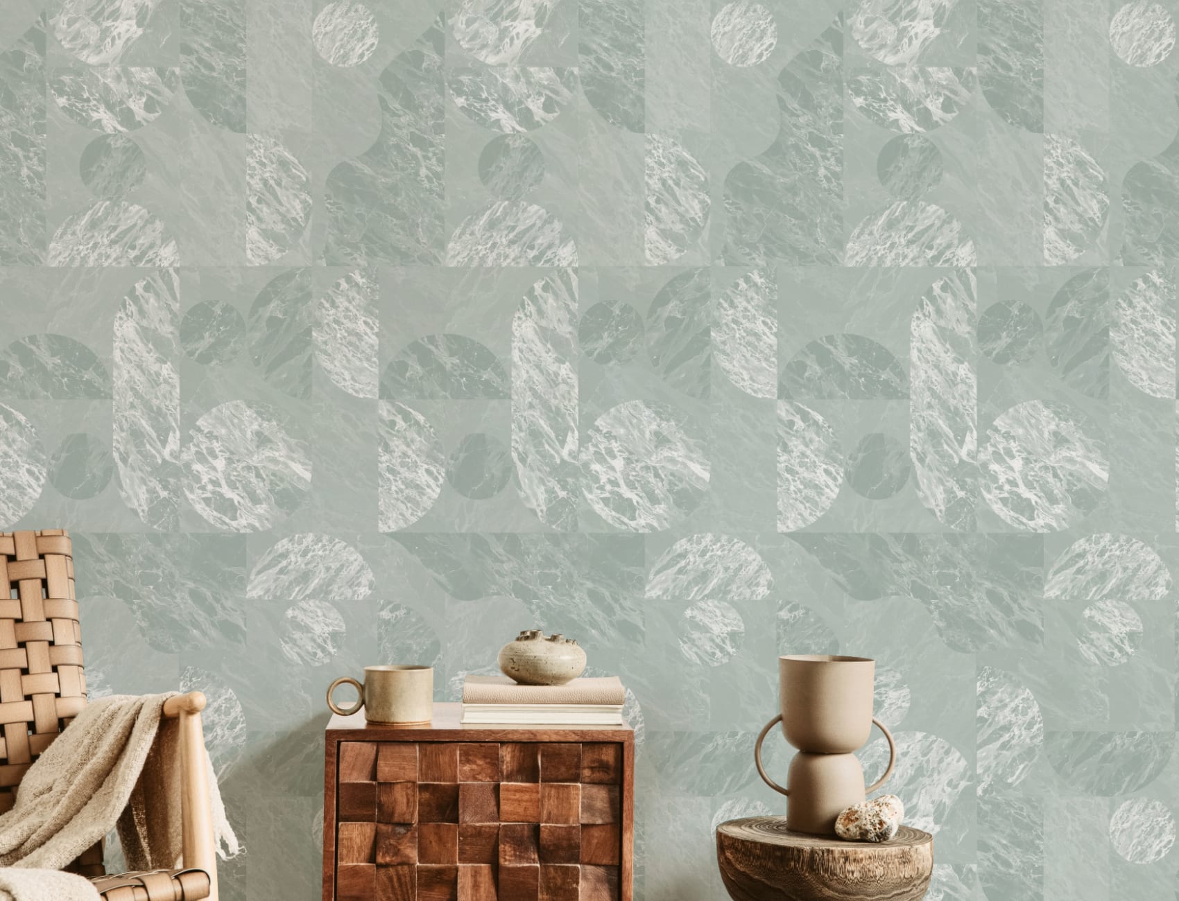 Green Modern Geometric Marble Shapes Wallpaper