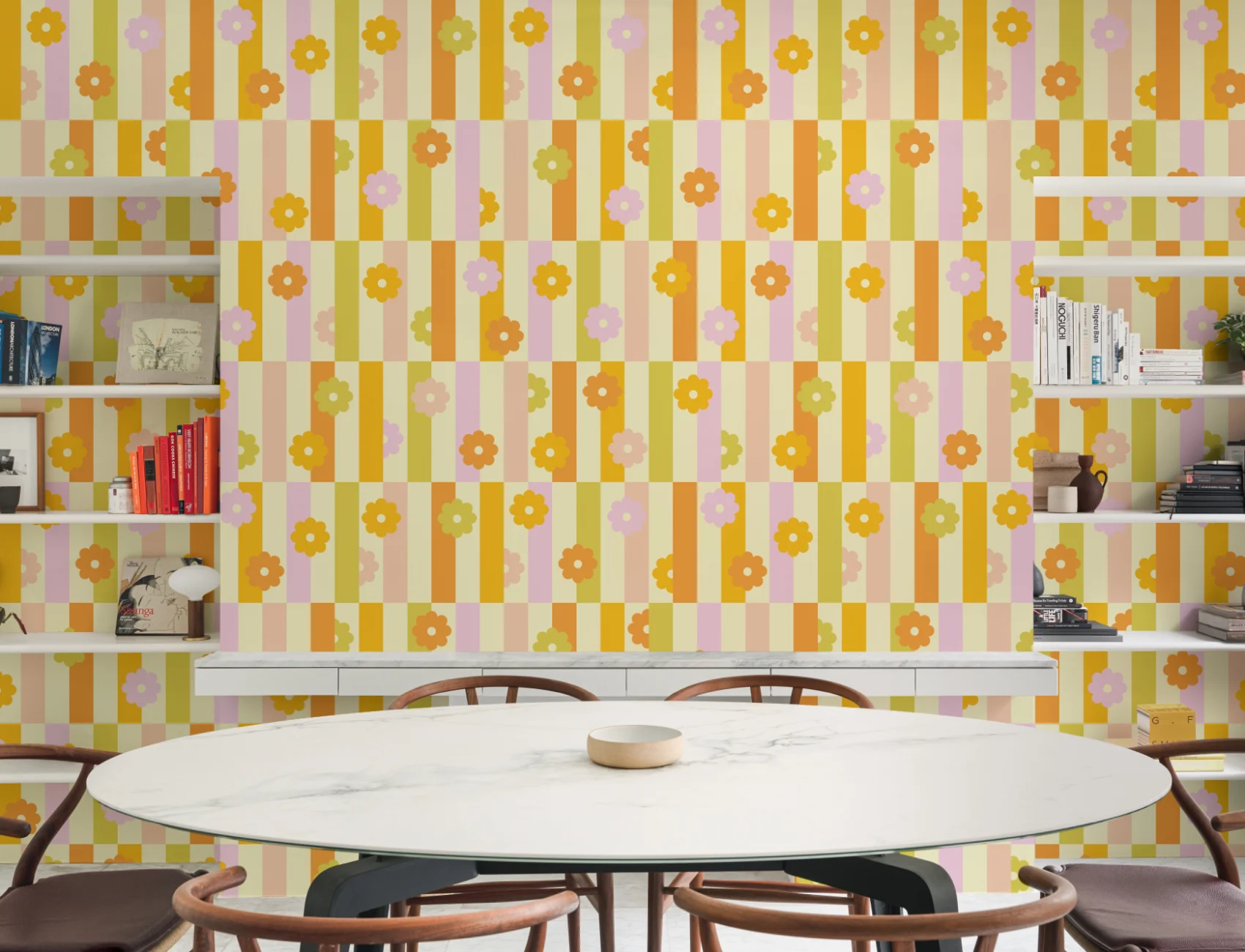 Elizabeth Olwen Flower Shift Orange Mural-tapeter