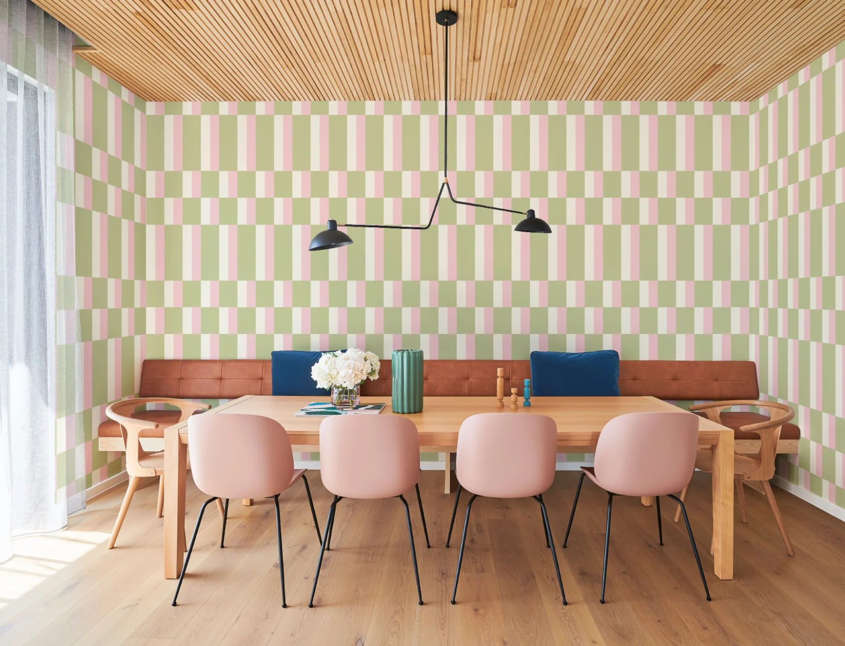Verde și roz Modern Geometric Bauhaus Wallpaper