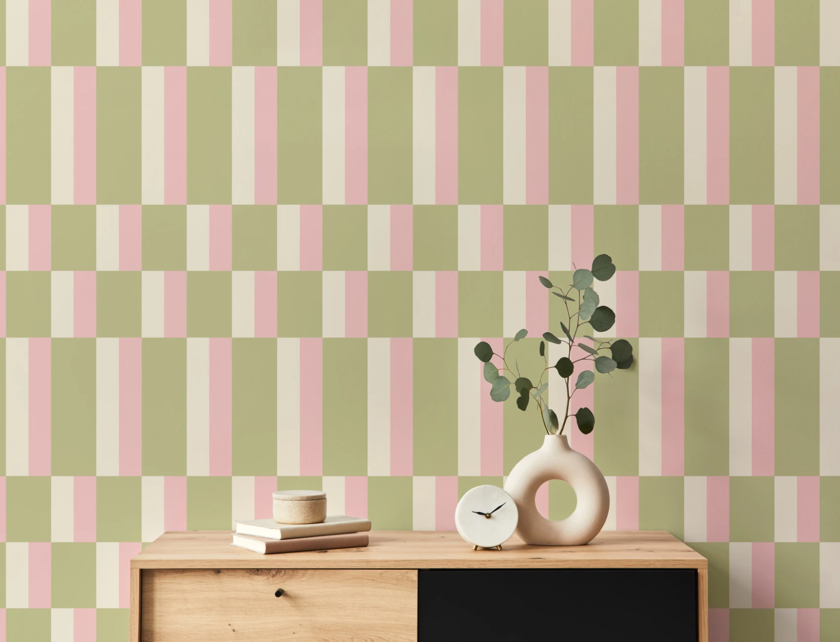 Verde și roz Modern Geometric Bauhaus Wallpaper