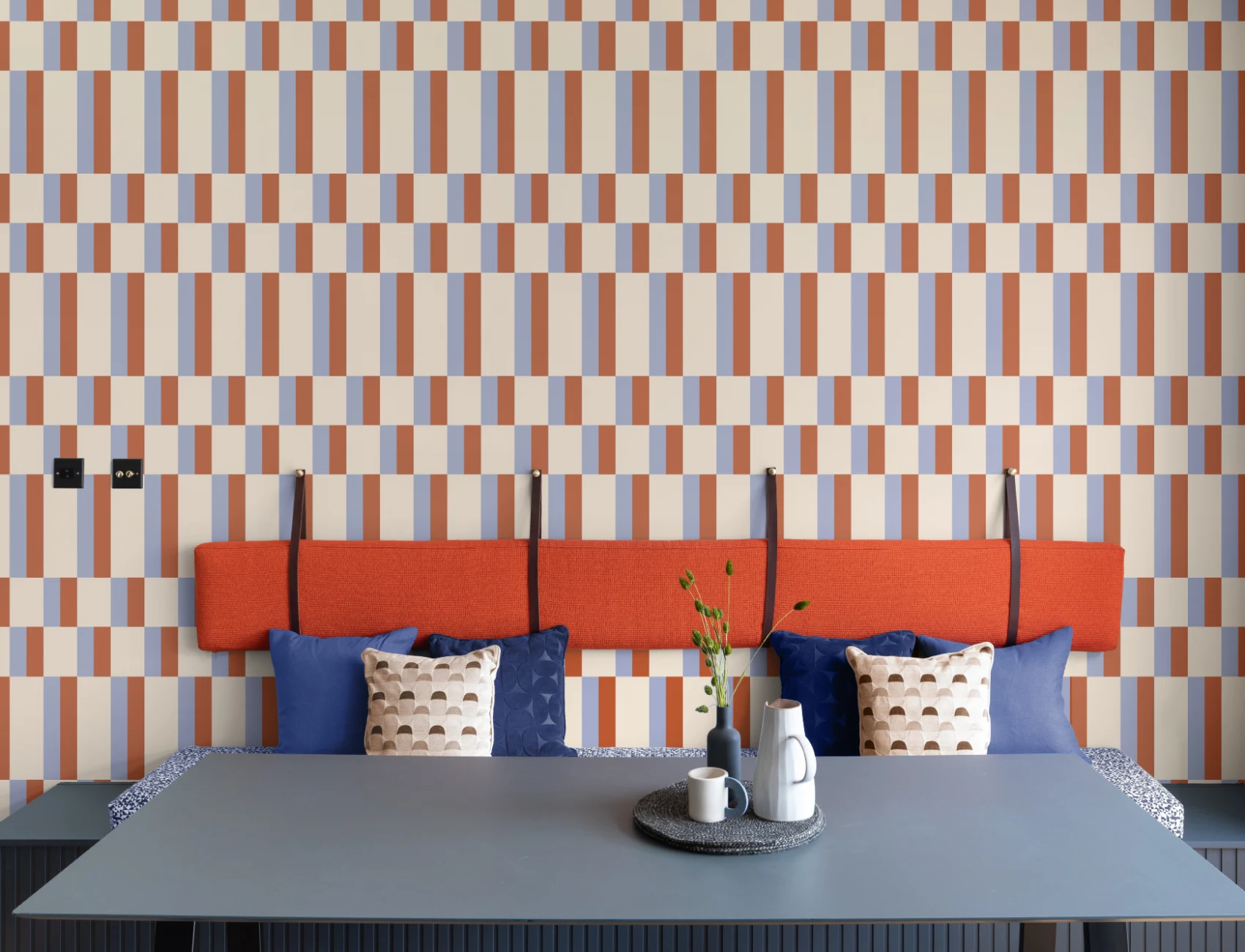 Papier peint Bauhaus géométrique moderne bleu et orange