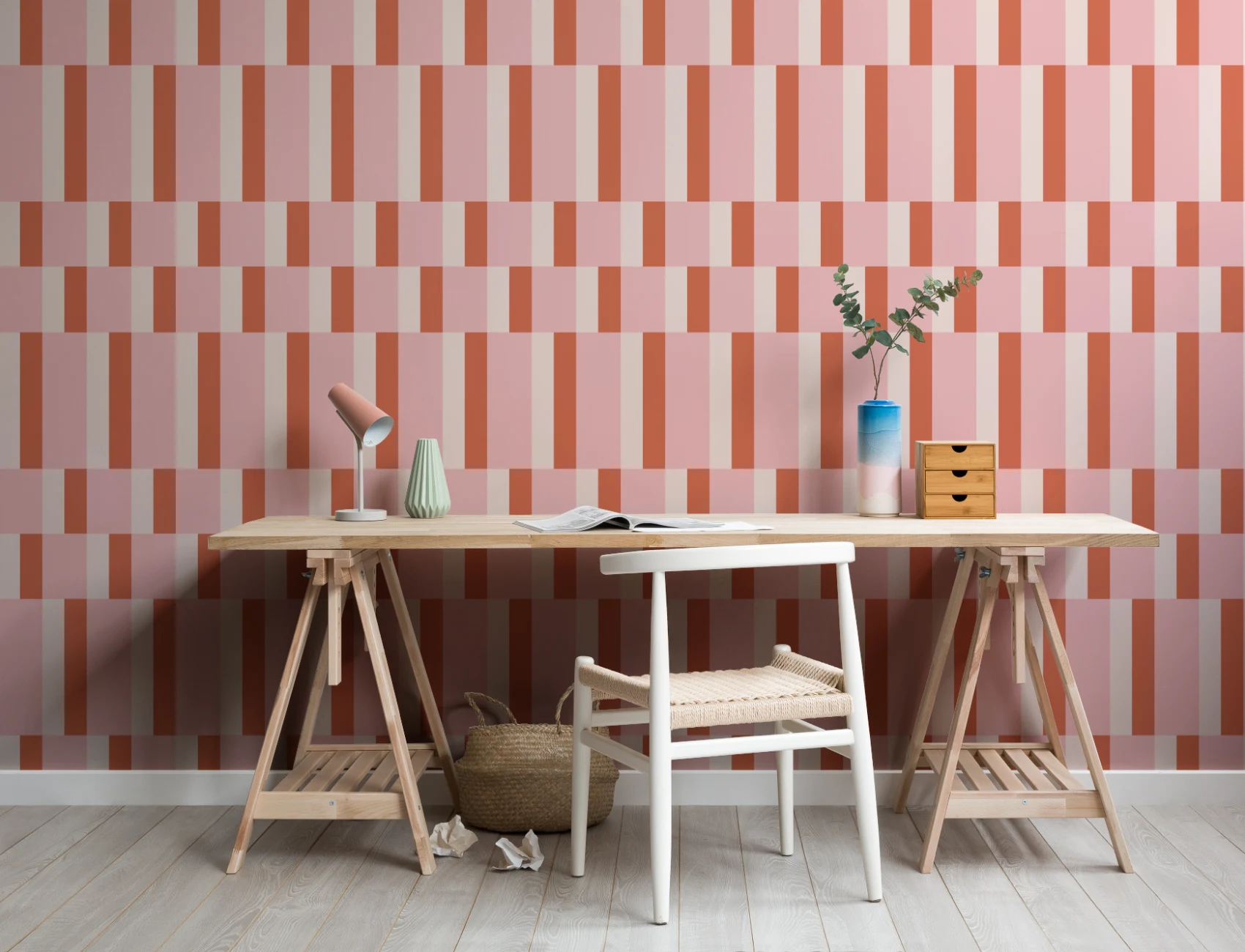 Pink & Orange Modern Geometric Bauhaus Wallpaper