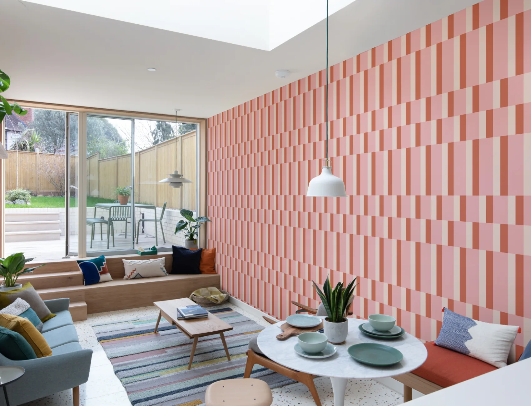 Pink & Orange Modern Geometric Bauhaus Wallpaper