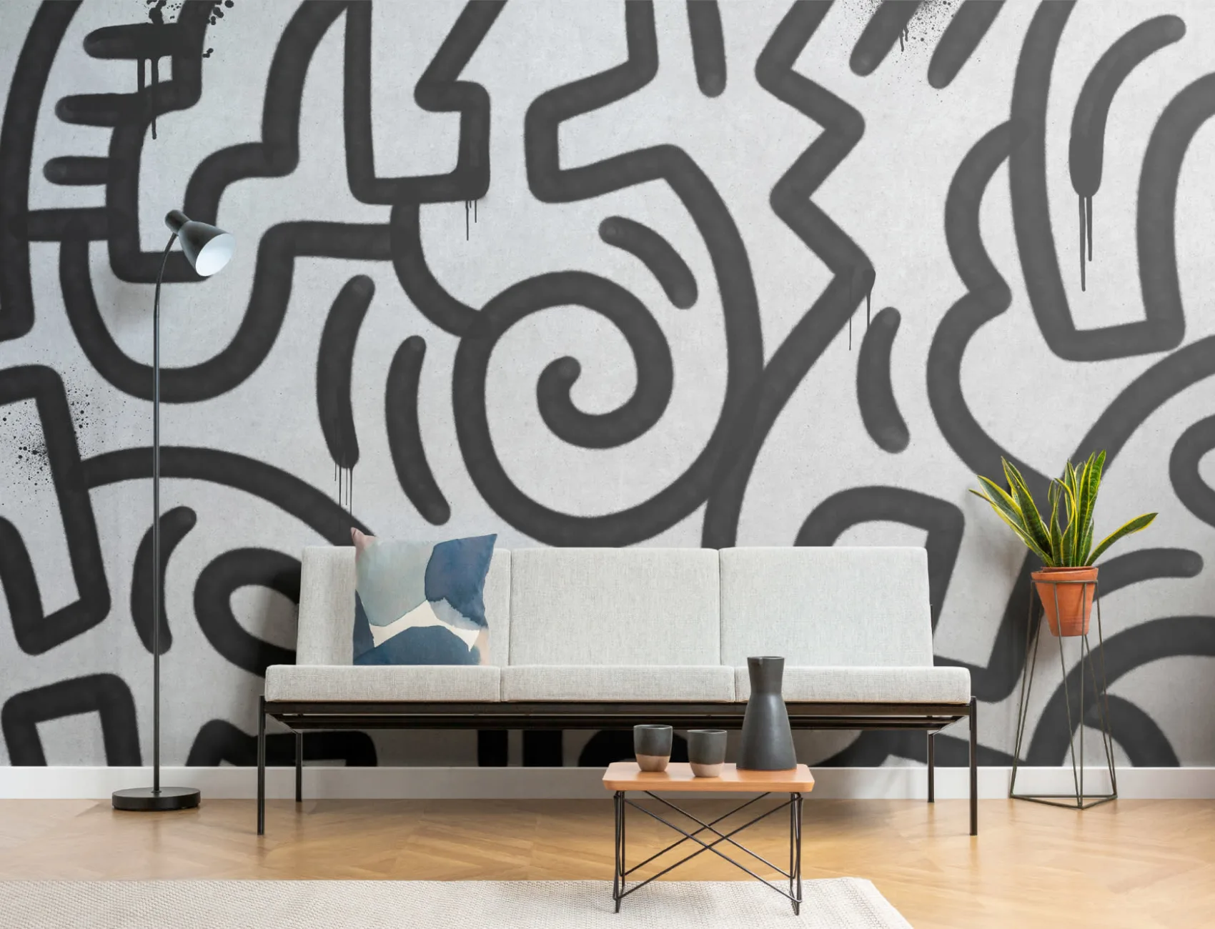 Zwart & Grijs Graffiti Beton Effect Behang Muurschildering