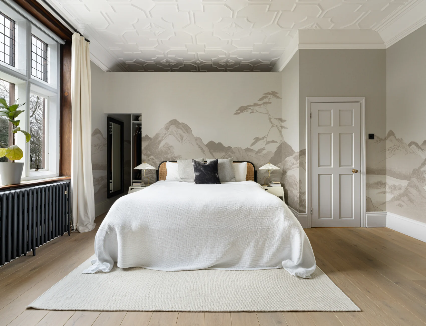Scenic Beige Japanese Art Mountain Landscape Mural